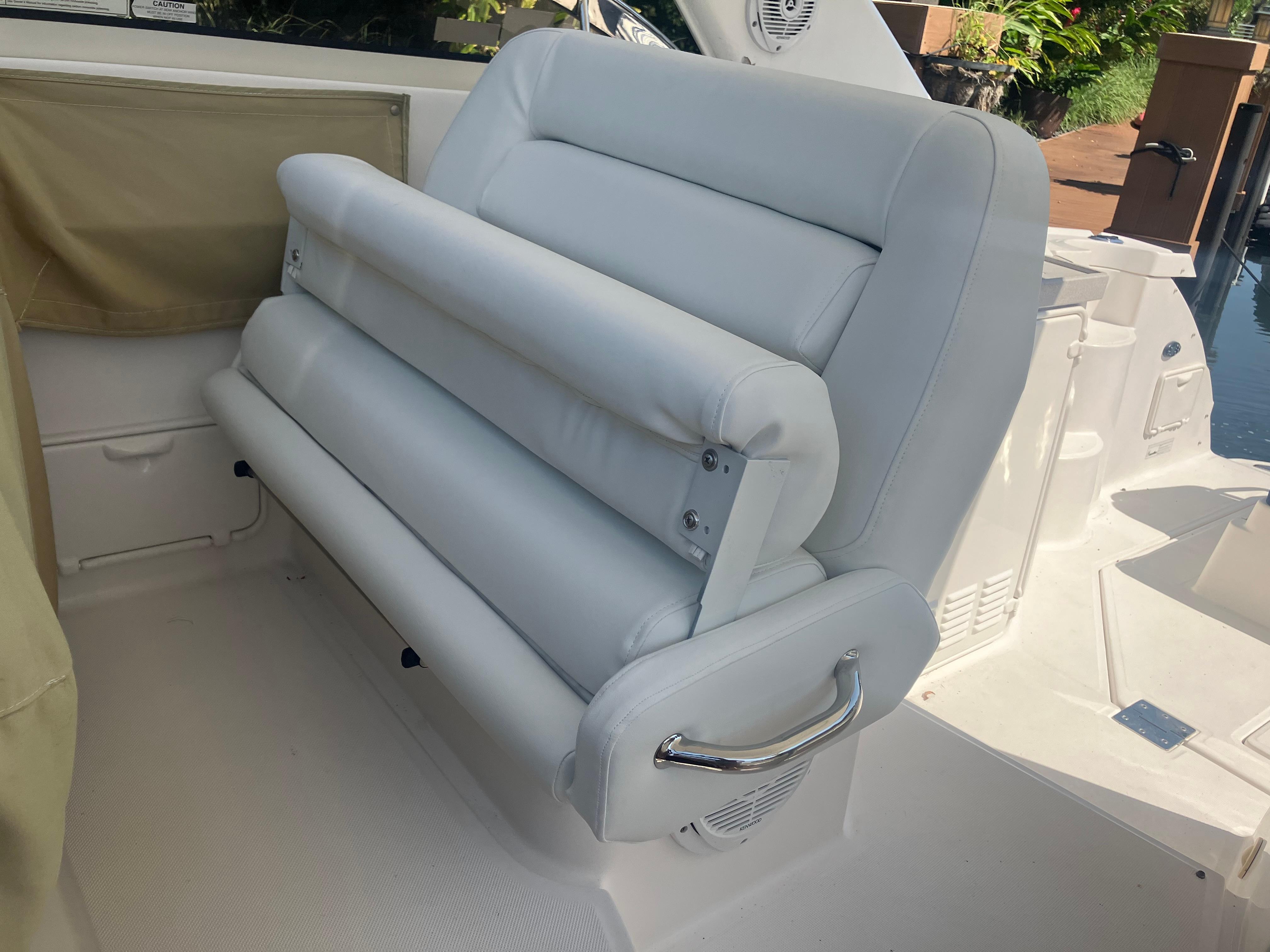 White leather seat on 2007 Regal 3760 Commodore boat.