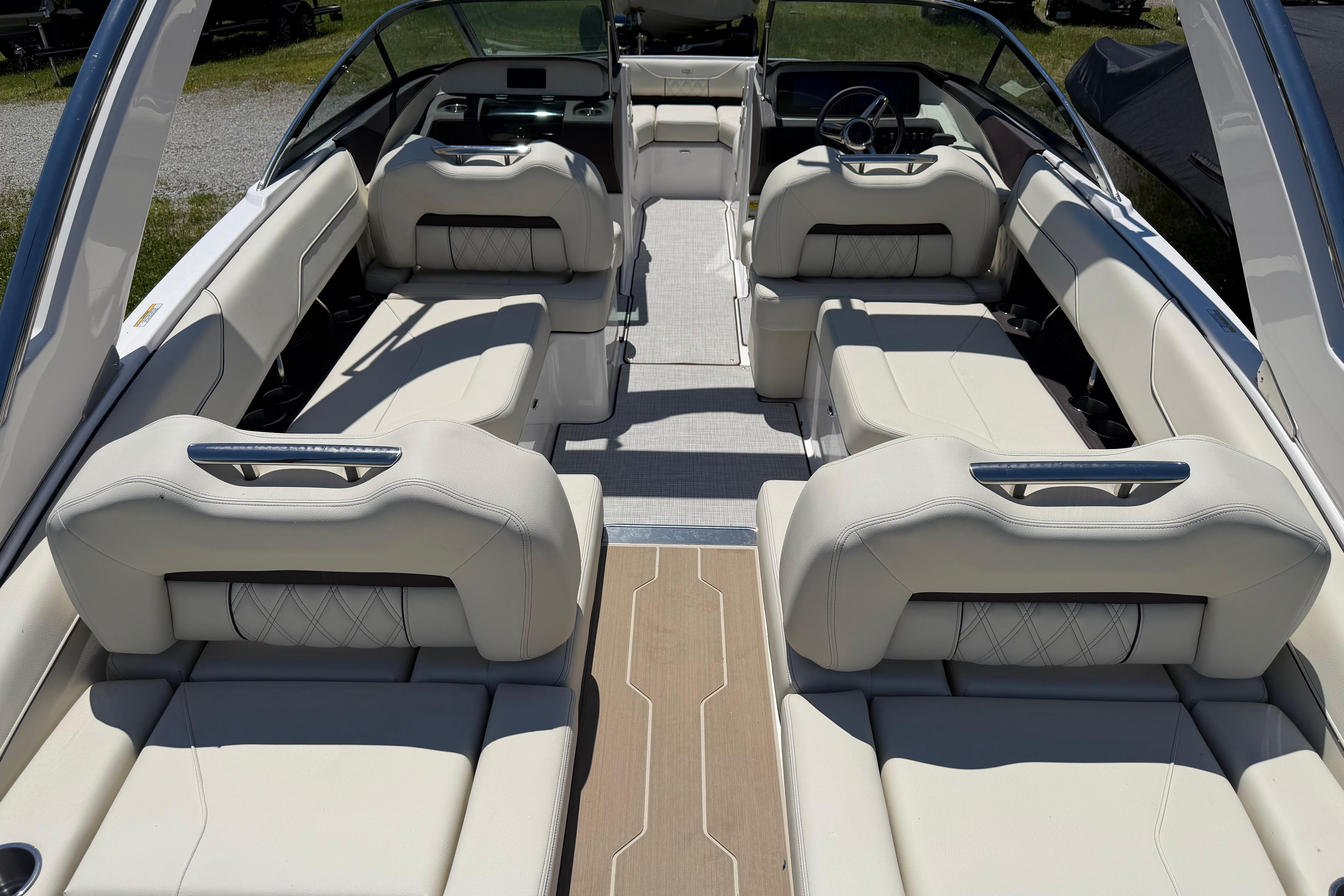 Luxurious interior of 2026 Regal LS4 boat with spacious seating and elegant design.