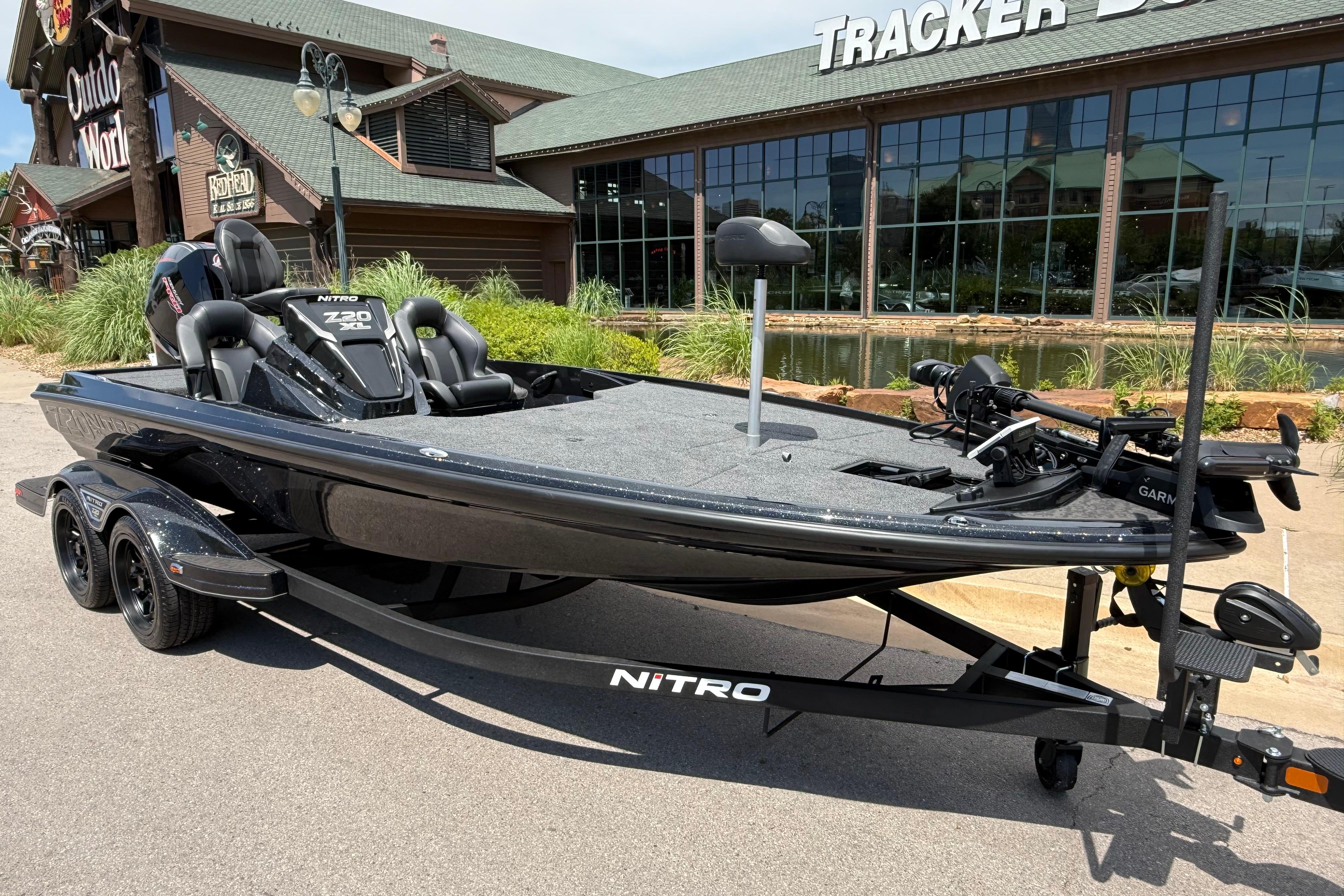 2026 Nitro Z20 XL Pro boat displayed outside Tracker Boats store.