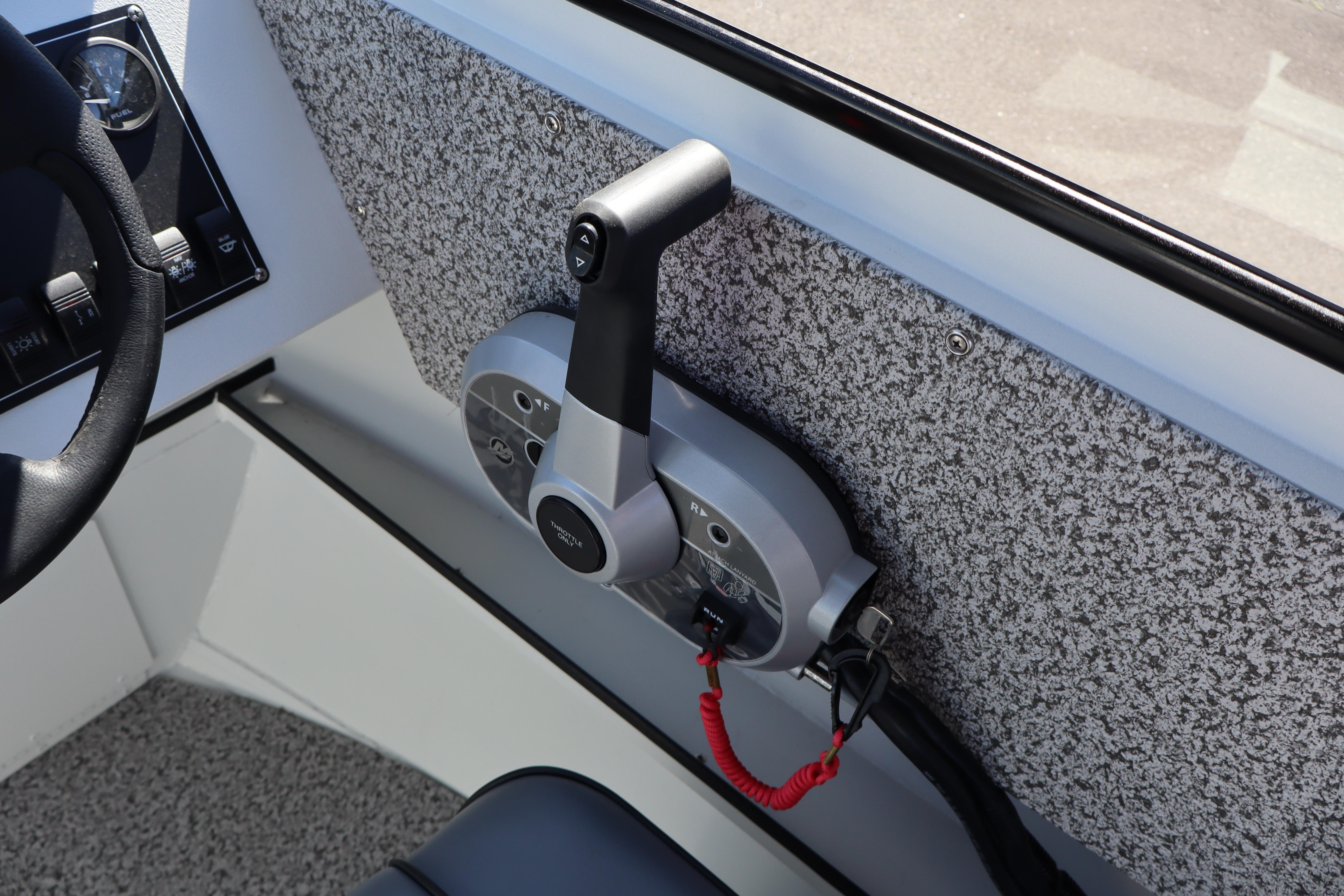 2026 Alumaweld Stryker 202 boat throttle control, featuring a sleek, modern design.