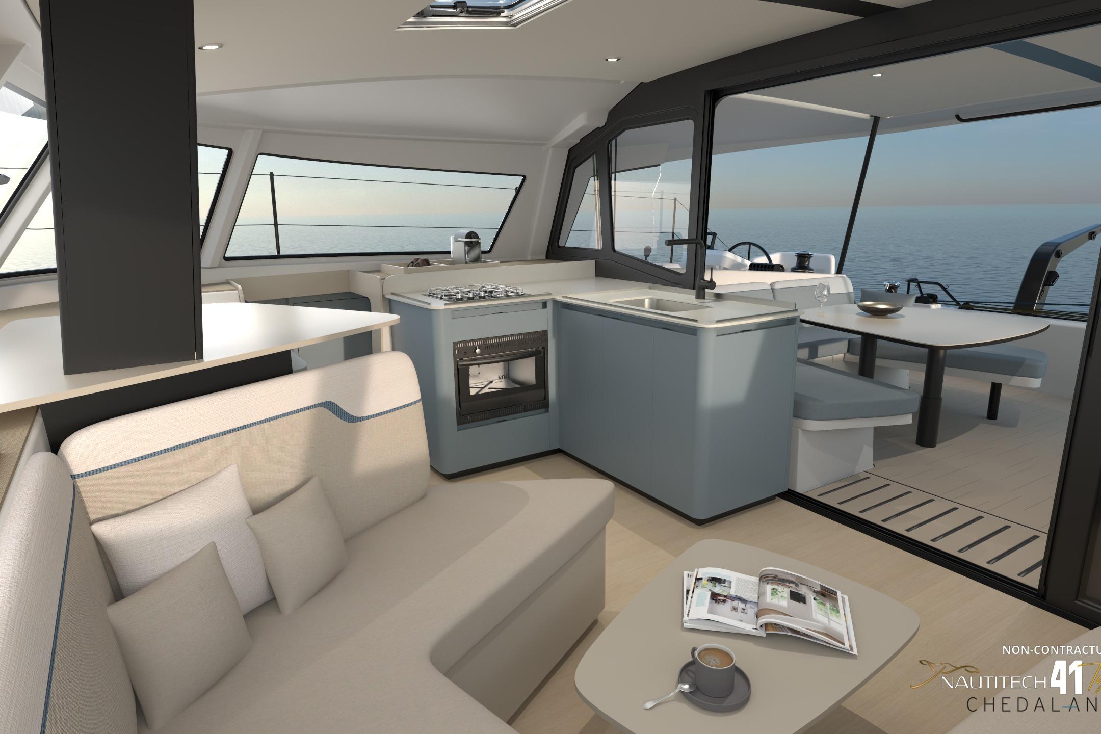 Luxurious interior of 2026 Nautitech 41 Type S catamaran.
