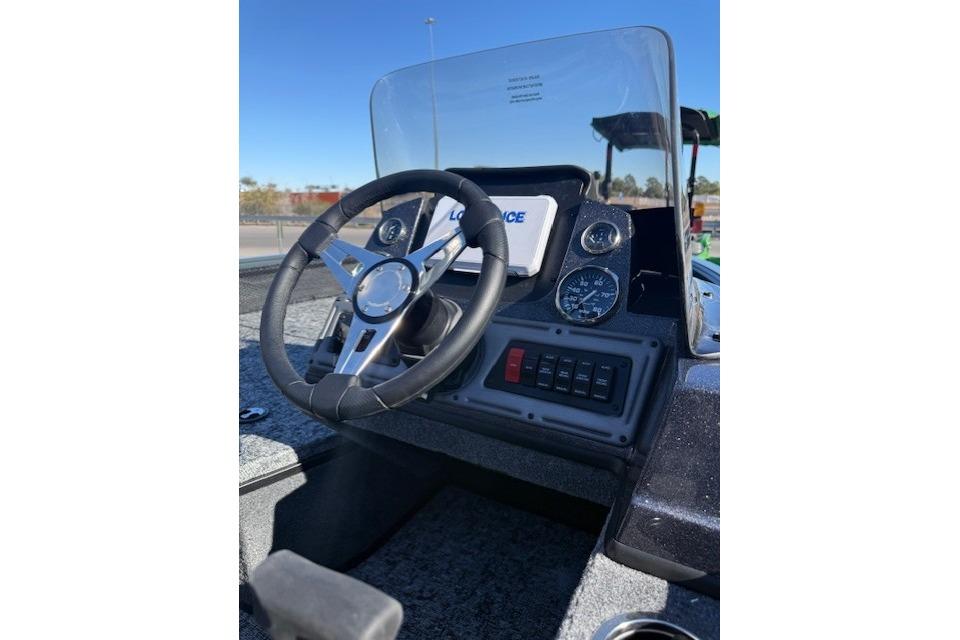 2026 Ranger VS1782SC Angler boat dashboard with steering wheel and control panel.