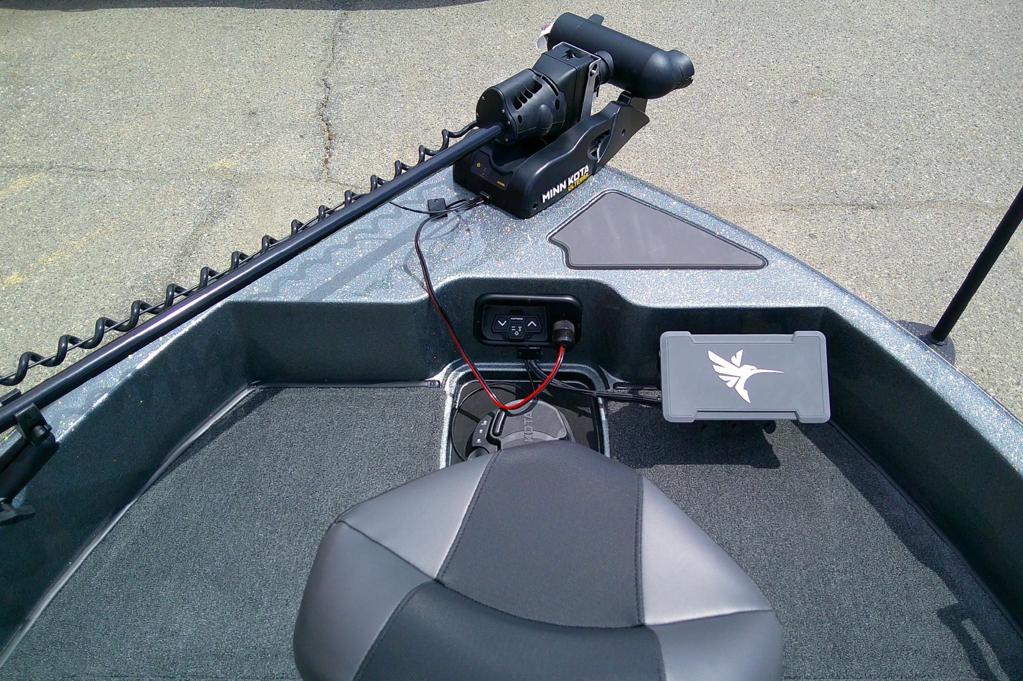 2026 Nitro ZV19 Sport boat interior with Minn Kota trolling motor and control panel.