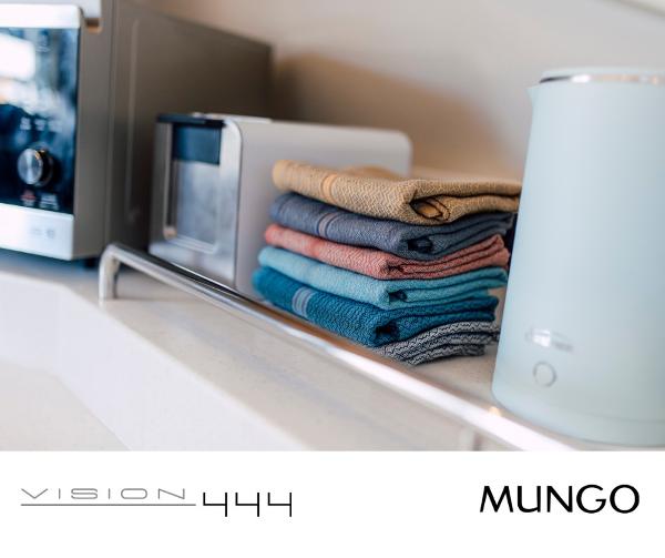 Vision 444 kitchen appliances with neatly folded Mungo towels, 2025 model.