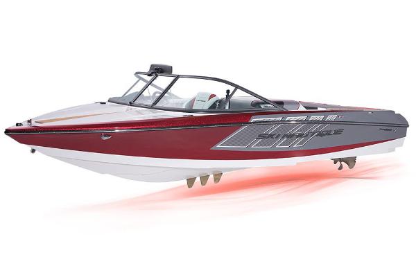 Manufacturer Provided Image: 2016 Nautique Ski Nautique 200 Closed Bow boat, red and white, side view.