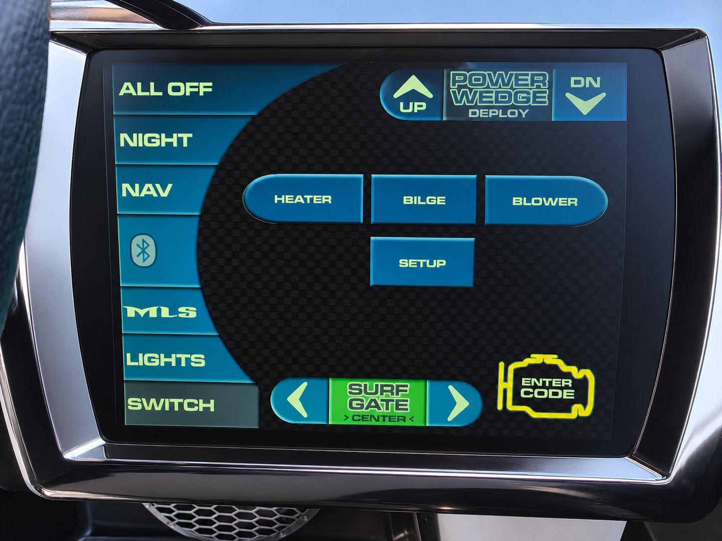2014 Malibu Wakesetter 24 MXZ touchscreen control panel with various functions.