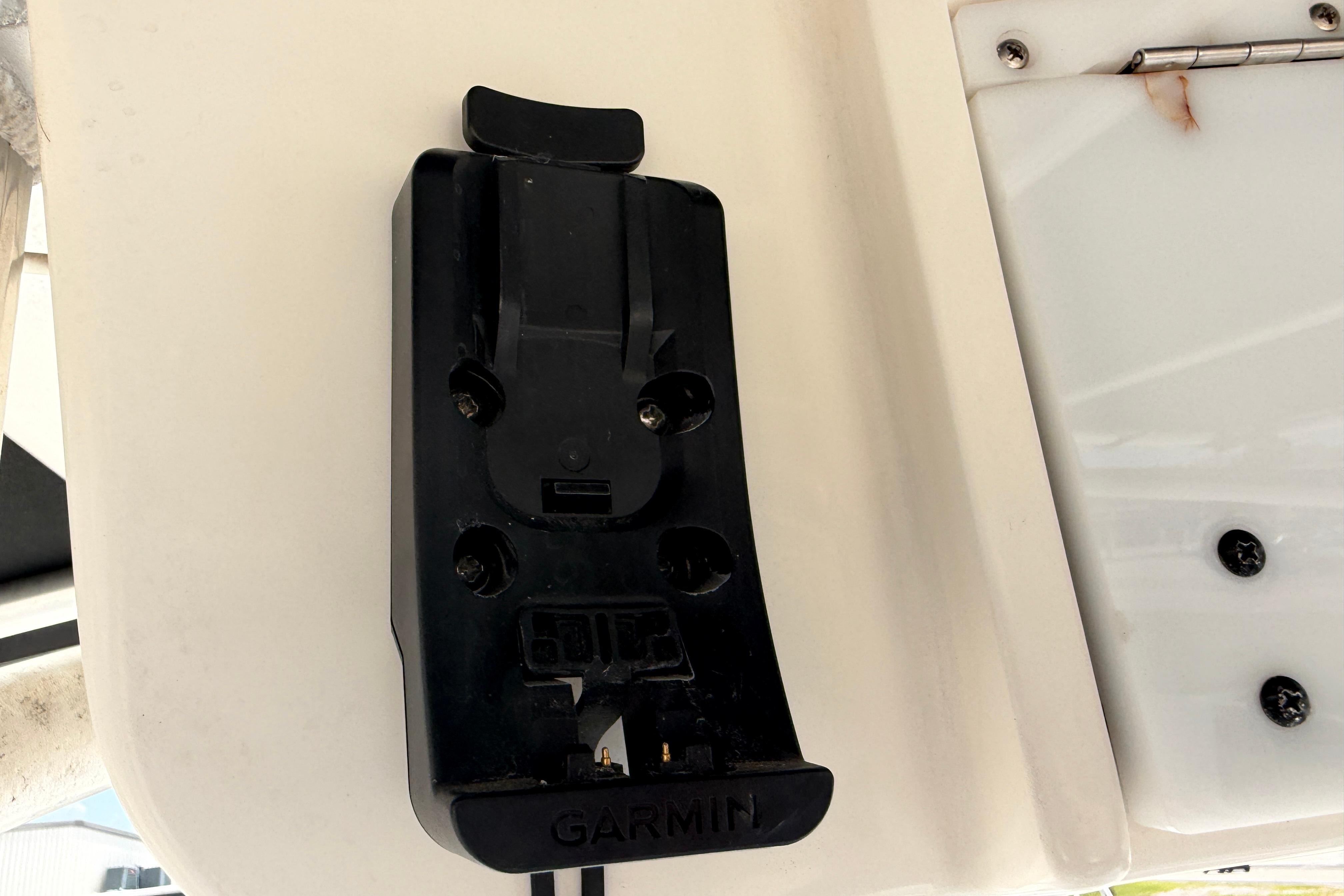 Garmin mount on 2015 Sea Hunt Triton 225 boat dashboard.