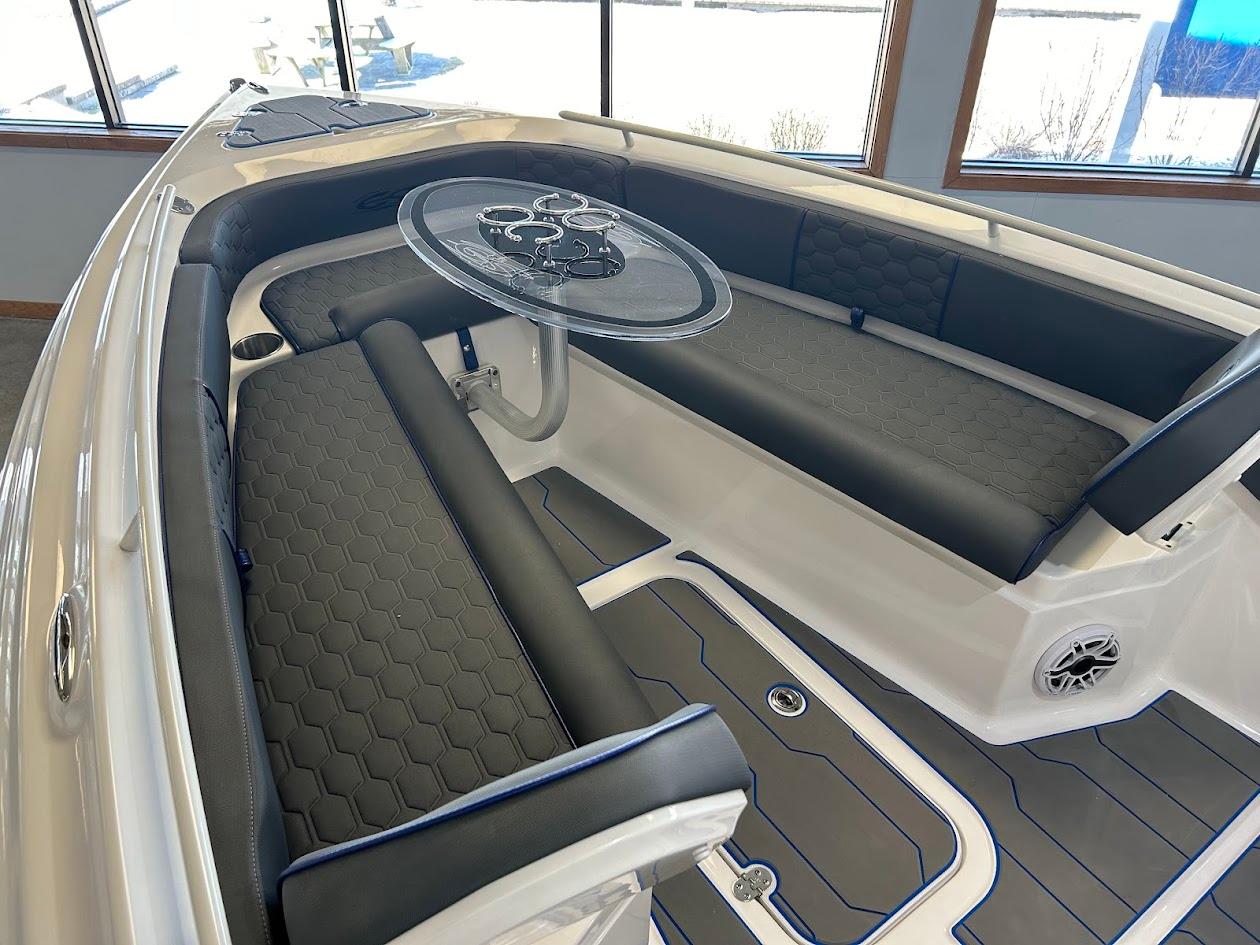 2024 Glasstream 28 GSX Pro boat interior with sleek seating and modern design.