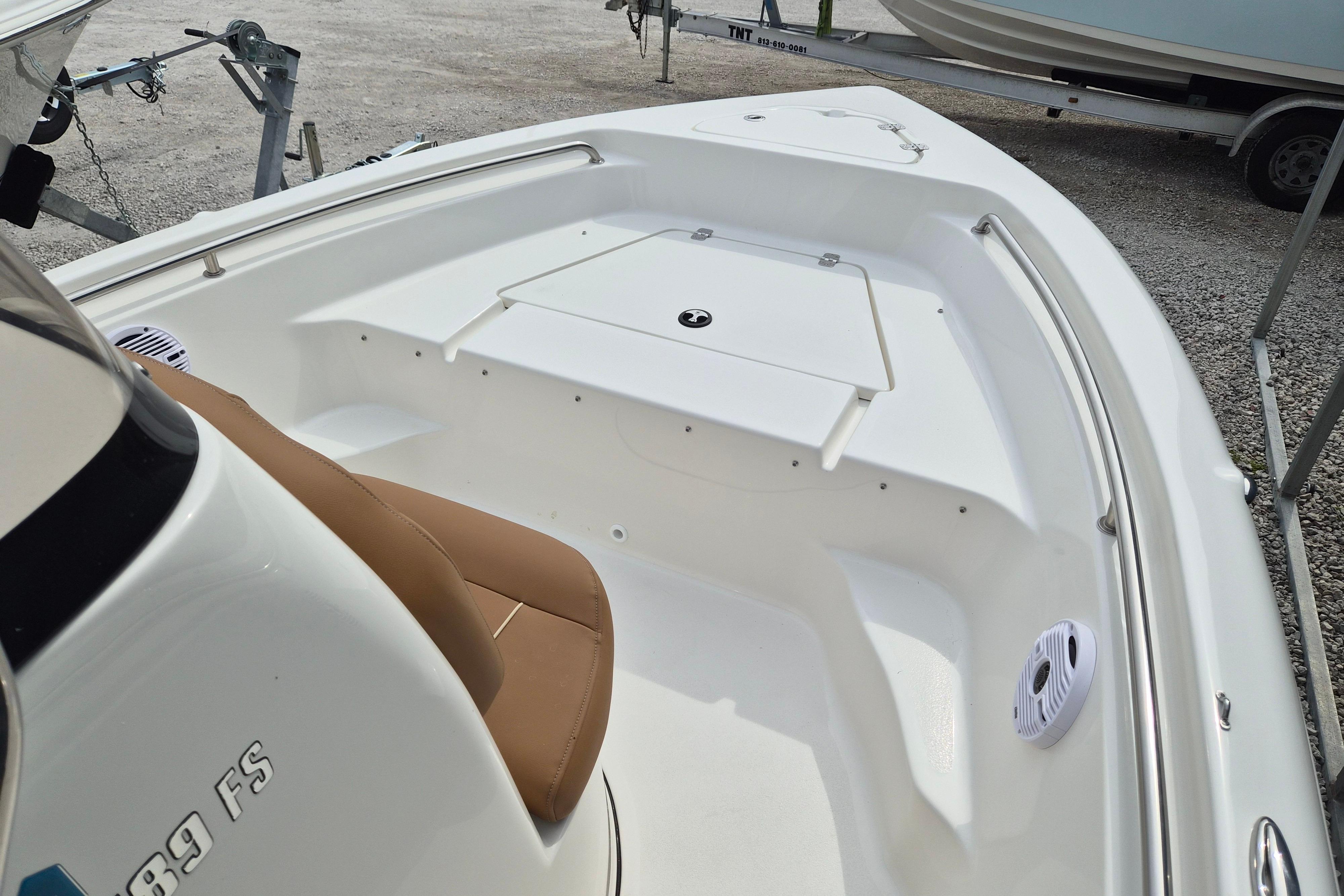 2026 Key West 189 FS boat interior with seating and storage compartments.
