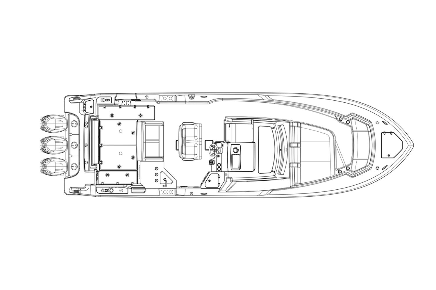 Manufacturer Provided Image: Top view blueprint of 2022 Boston Whaler 350 Realm boat.
