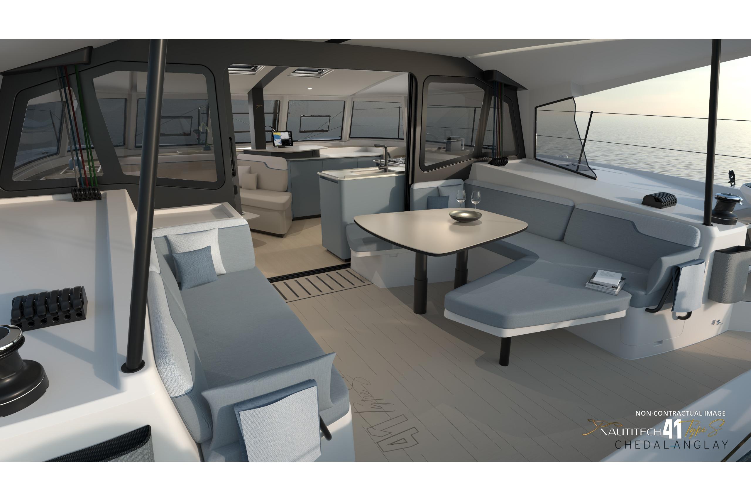 Interior of Nautitech 41 Type S yacht, model year 2026.