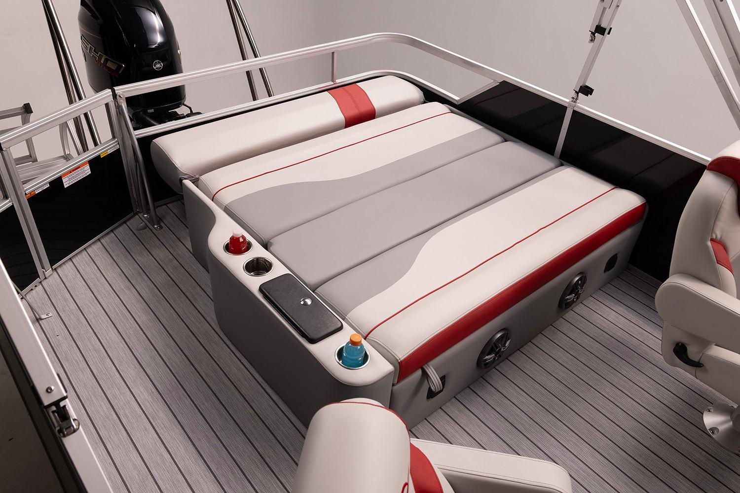 Manufacturer Provided Image: 2026 SunCatcher Select 322SL boat interior with cushioned seating and modern design.
