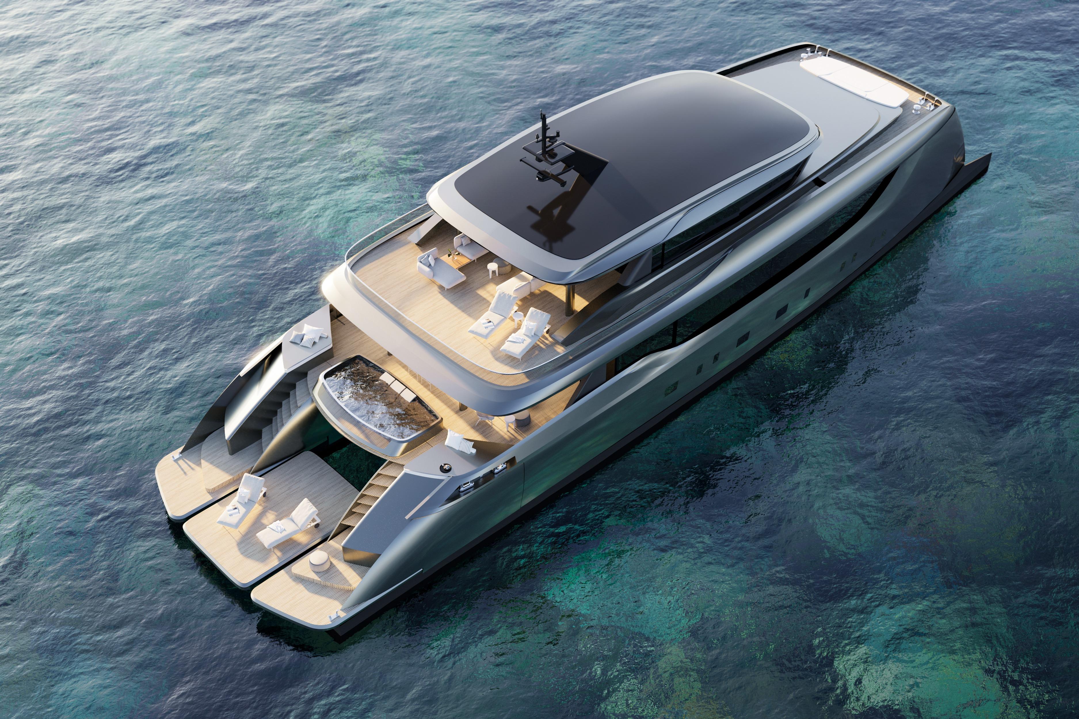 Luxurious 2026 Sunreef 40M Explorer Eco yacht on serene ocean waters.