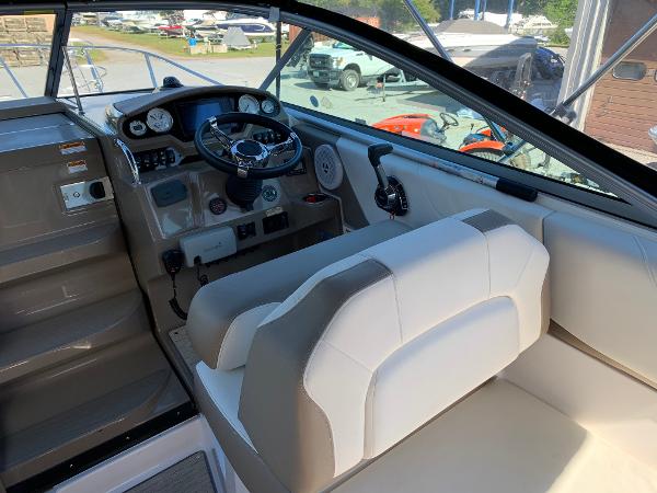 The cockpit of the 2017 Regal 26 Express features a modern dashboard and comfortable seating.