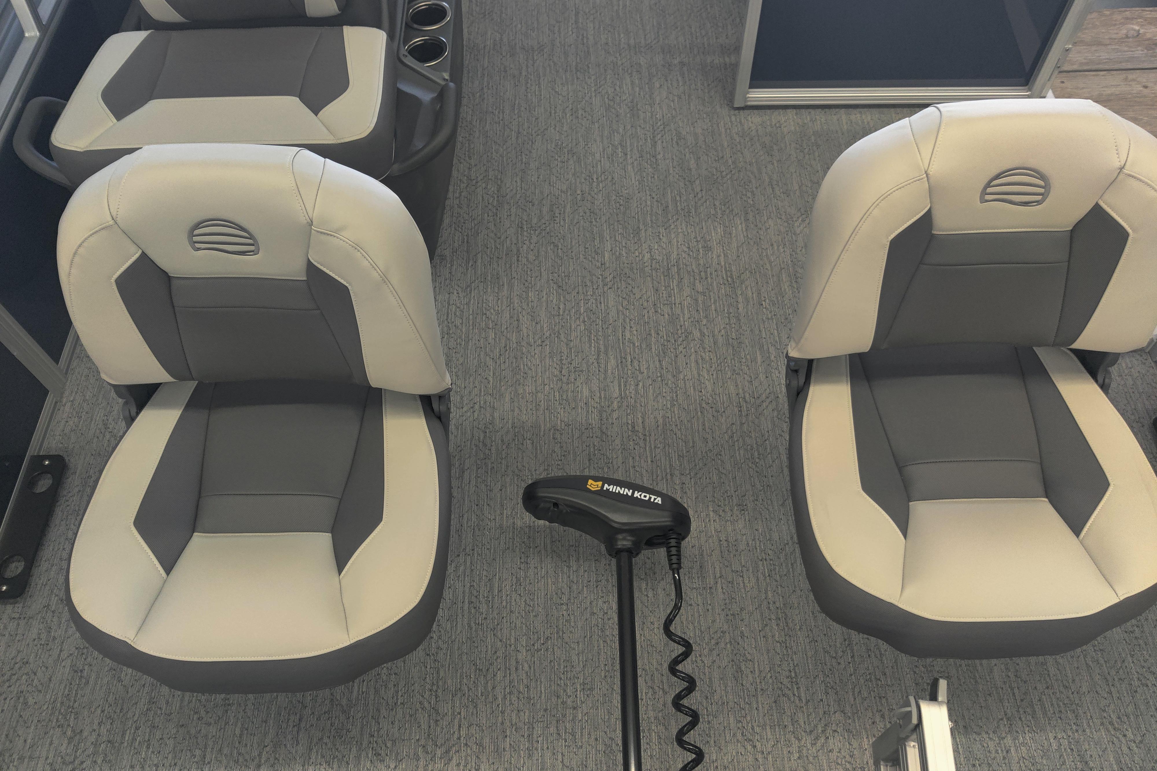 2026 Sun Tracker Bass Buggy 16 XL Select interior with Minn Kota trolling motor and comfortable seating.