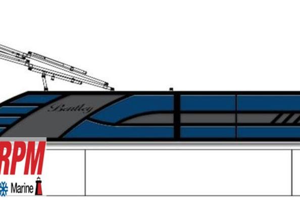 2025 Bentley Pontoons Elite 253 Admiral Tri-toon, side view illustration with RPM Marine logo.