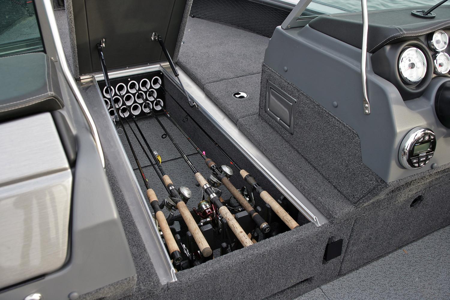 Manufacturer Provided Image: 2019 Lund 2175 Pro-V fishing rod storage compartment.