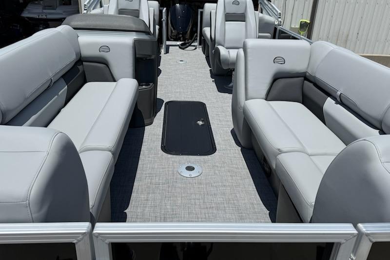 2026 Sun Tracker Party Barge 22 XP3 interior with spacious seating and modern design.