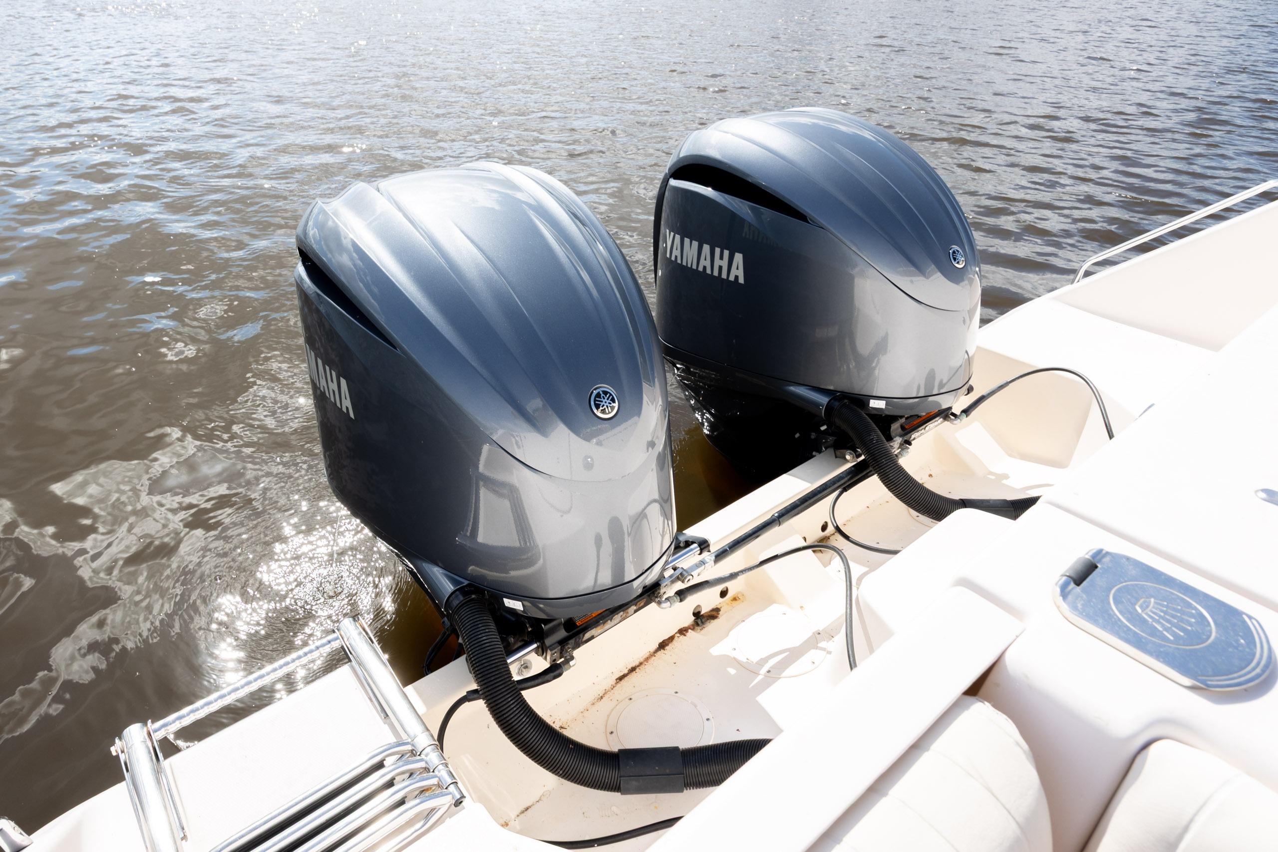 Twin Yamaha outboard engines on a 2013 Grady-White Canyon 306 boat.