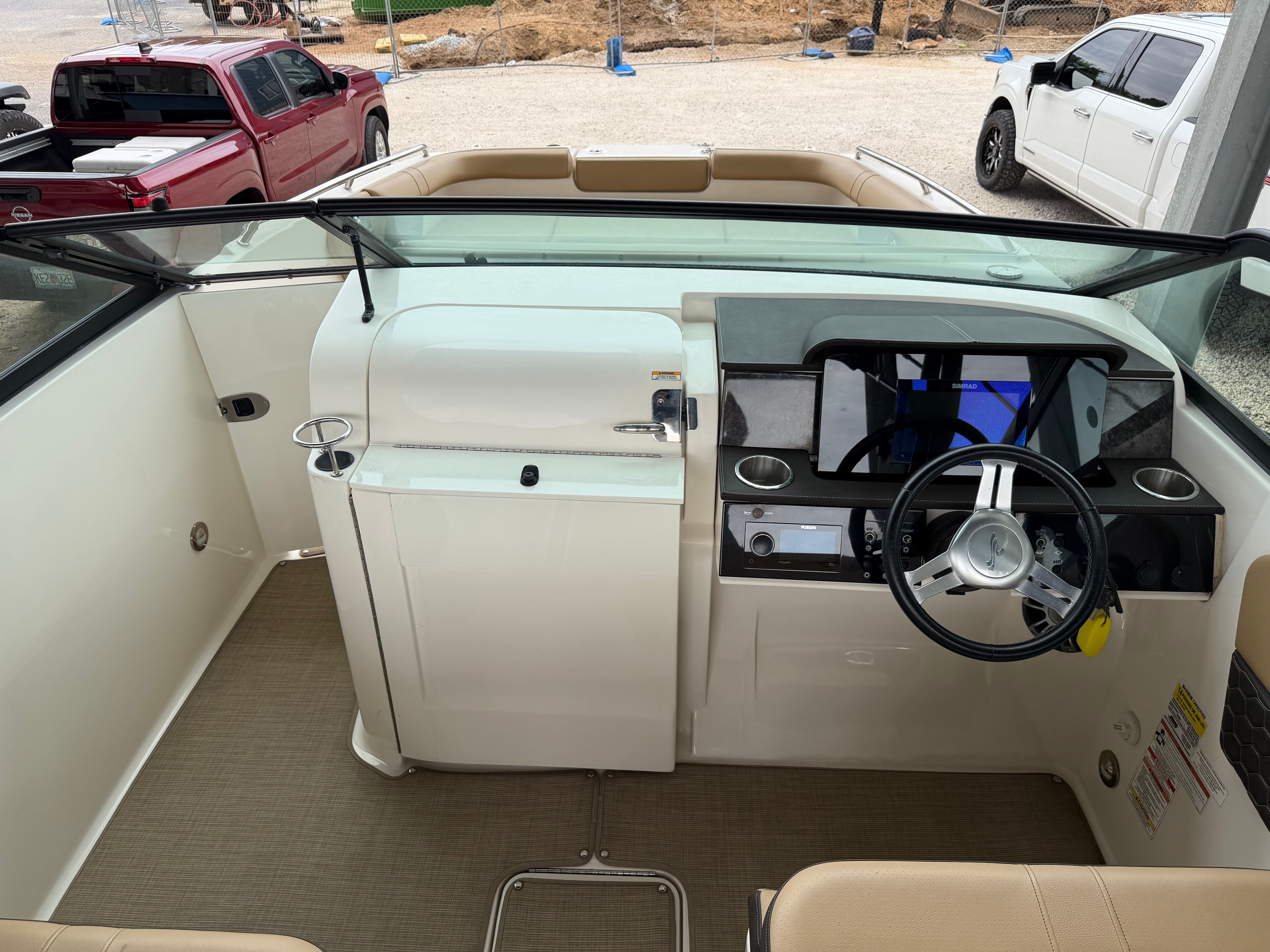 Interior view of a 2020 Sea Ray SDX 250 Outboard boat.