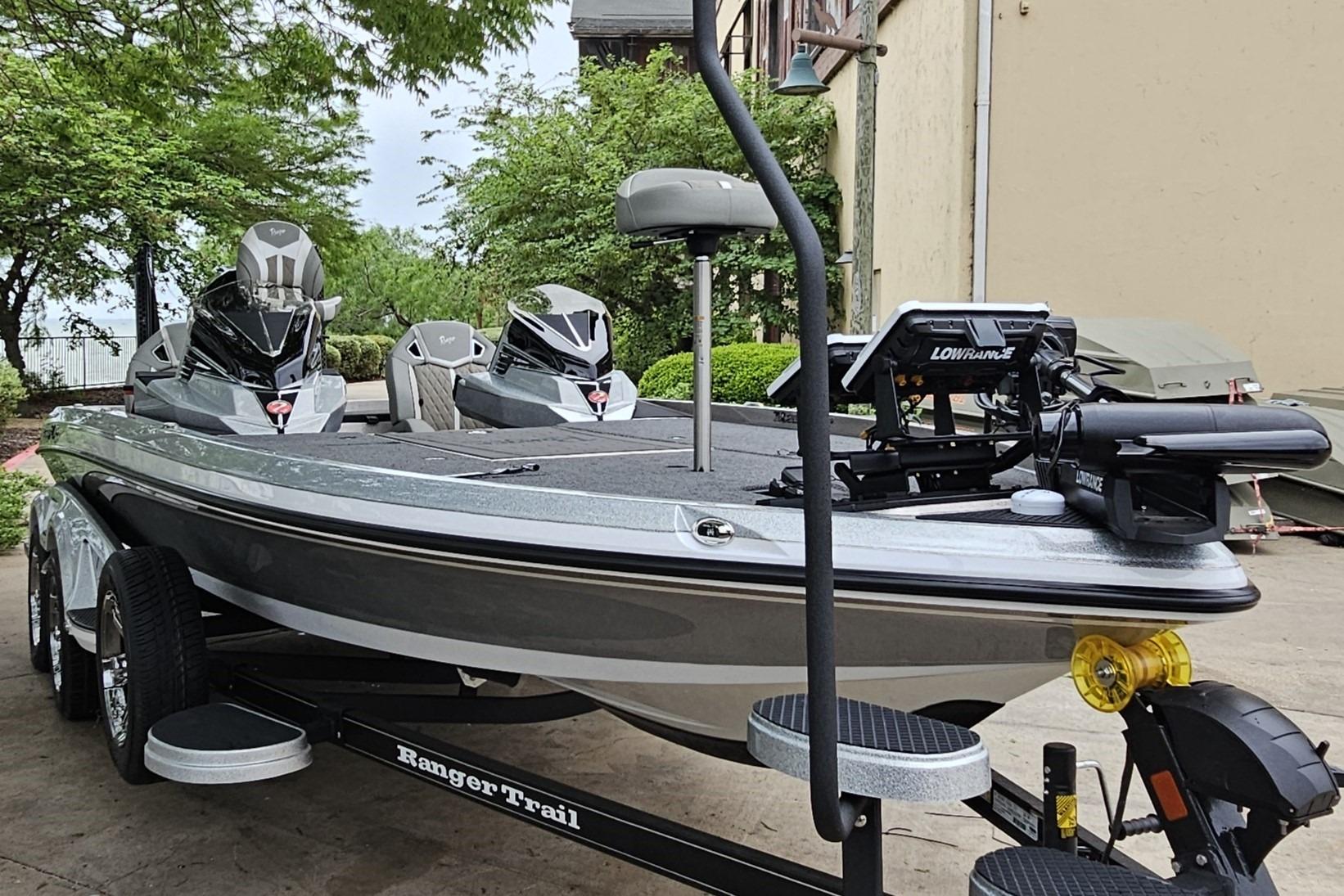2026 Ranger Z521R Cup-Equipped boat on trailer, featuring advanced fishing equipment.