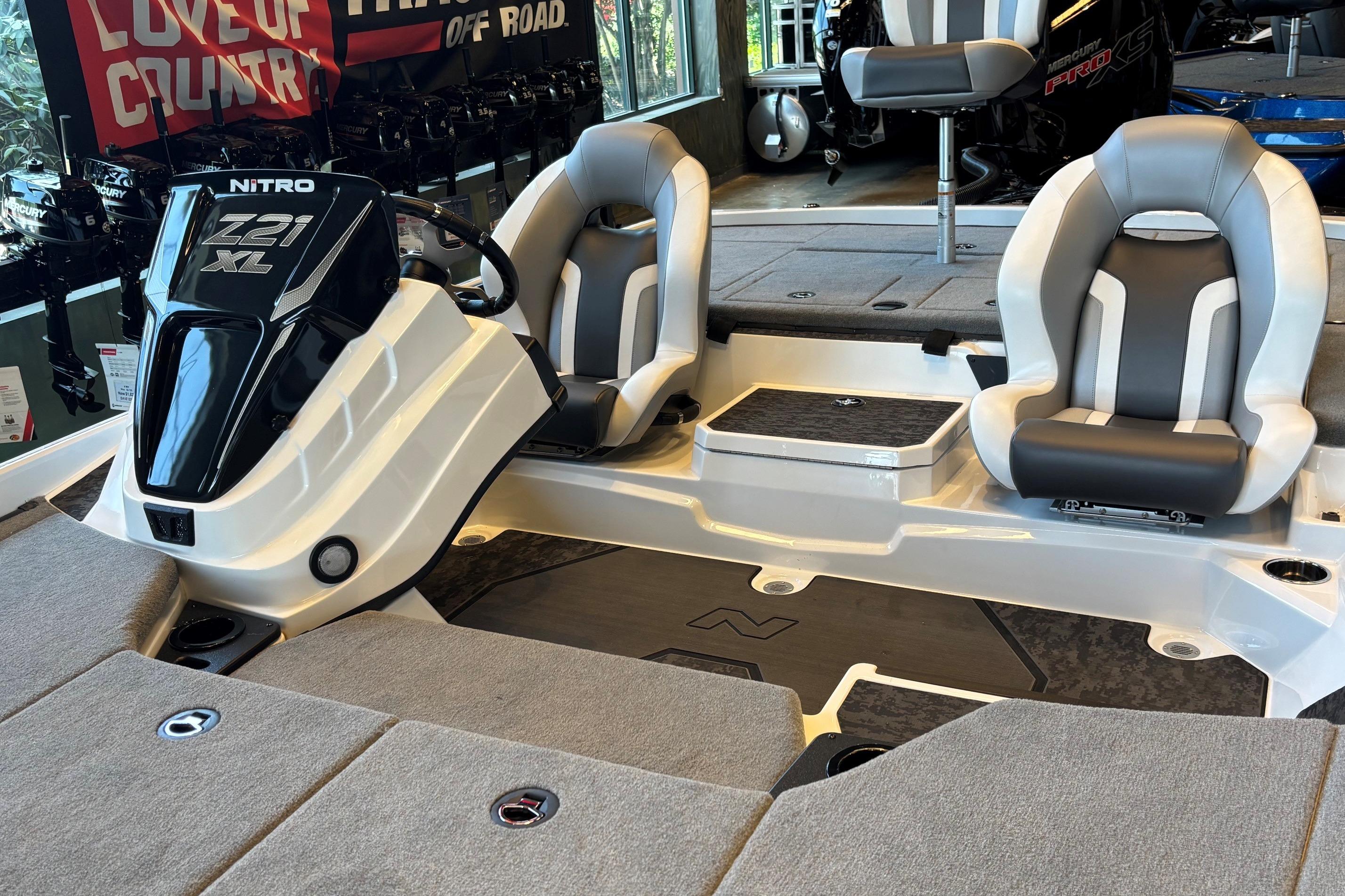 2026 Nitro Z21 XL boat interior with dual seats and modern dashboard design.