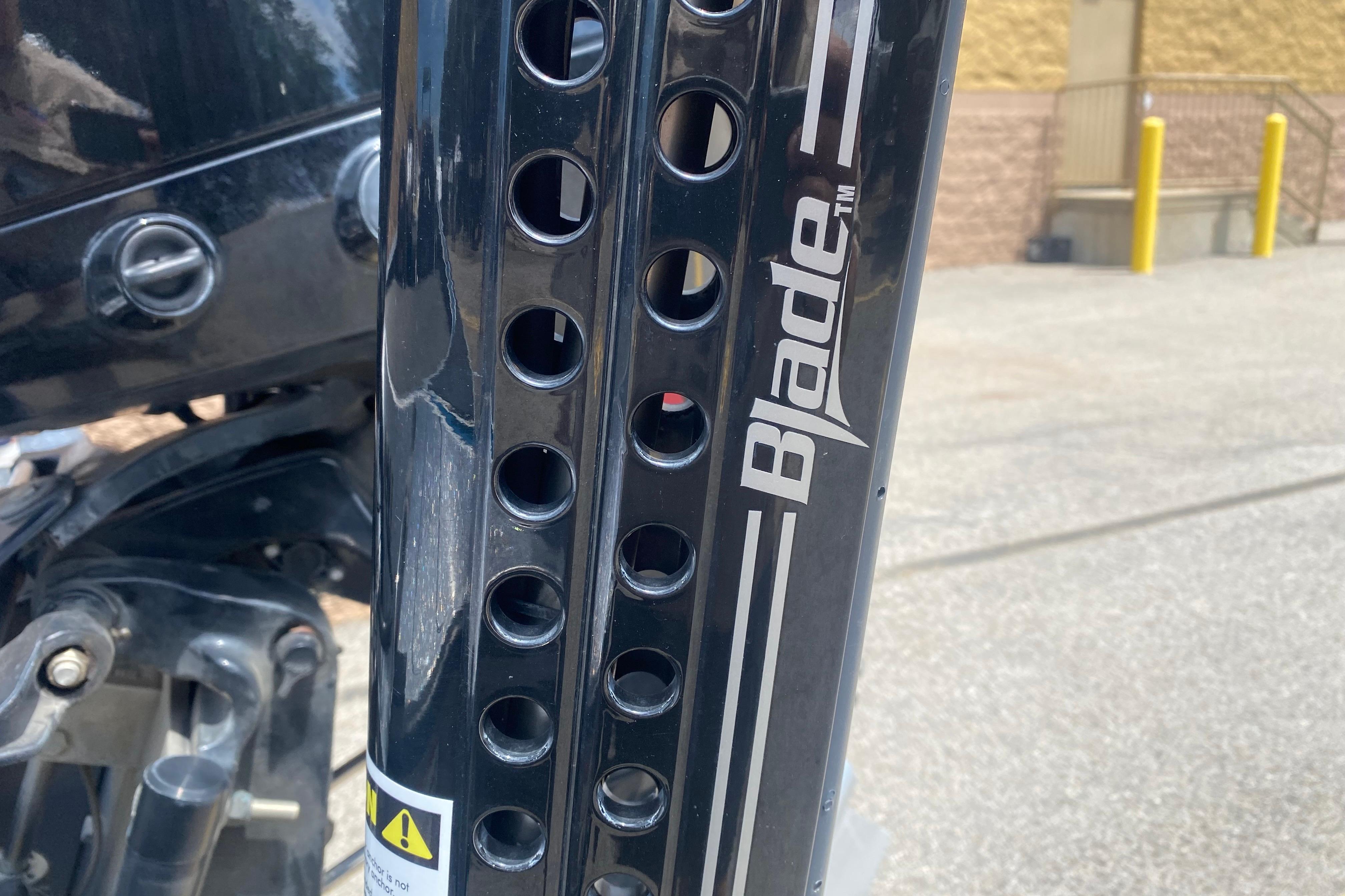 Close-up of a 2020 Triton 20 TrX Patriot boat's Blade power pole.
