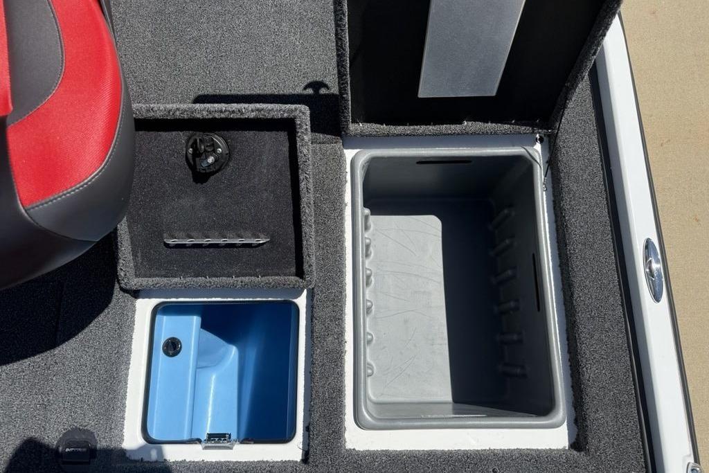 Interior compartments of 2026 Nitro Z20 XL Pro boat, featuring storage and seating.
