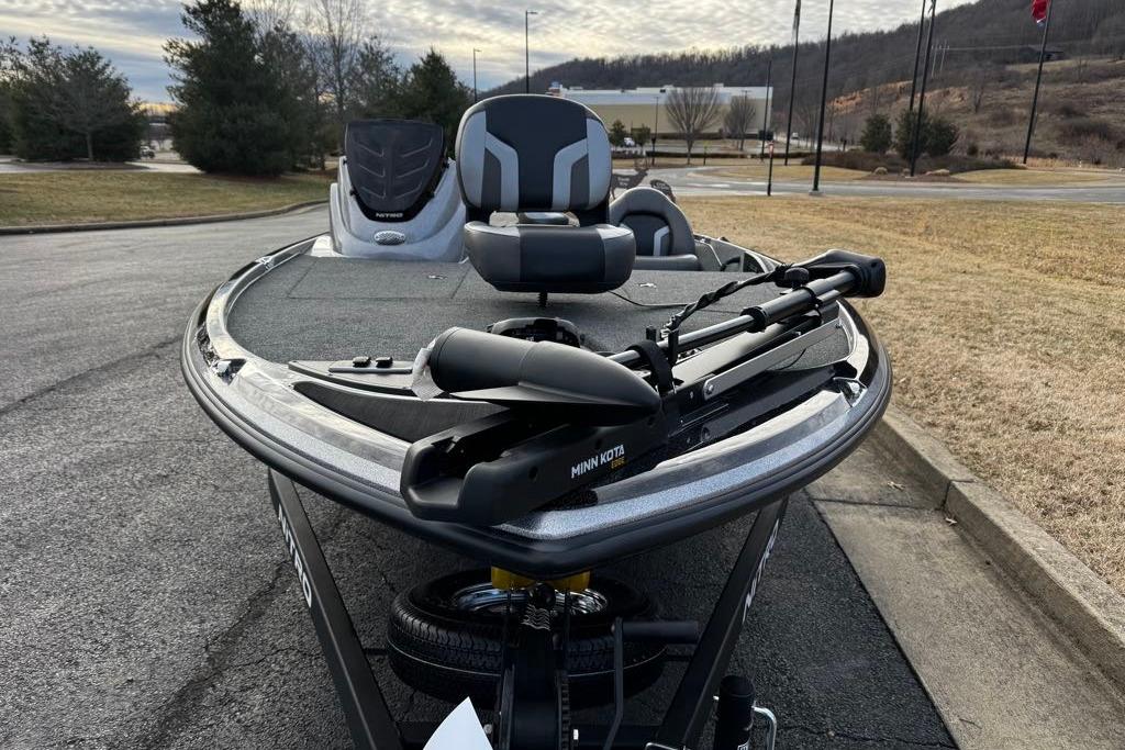 2026 Nitro Z17 boat with Minn Kota trolling motor on a trailer.