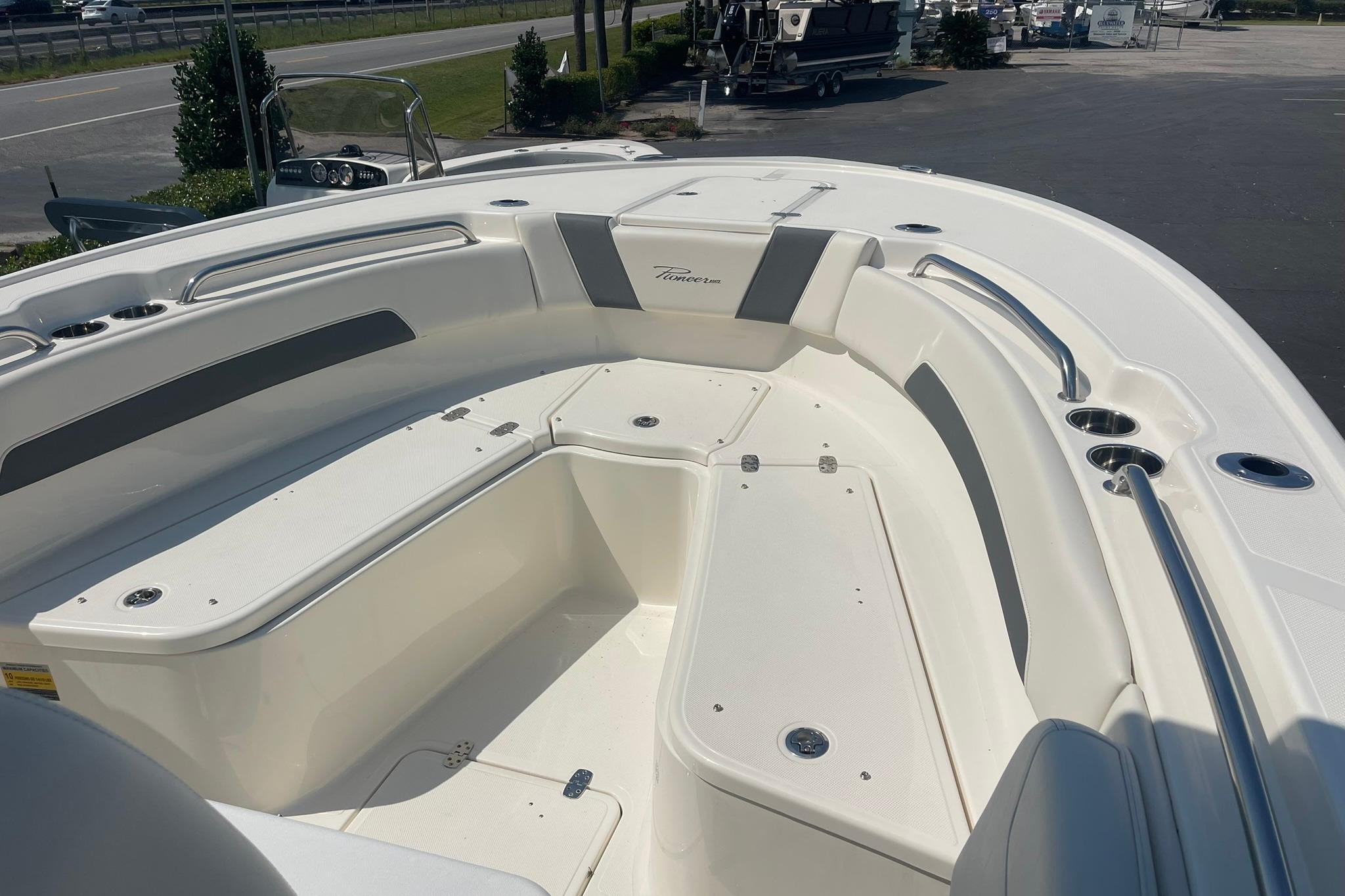 2026 Pioneer 250 Pelagic boat interior with spacious seating and sleek design.