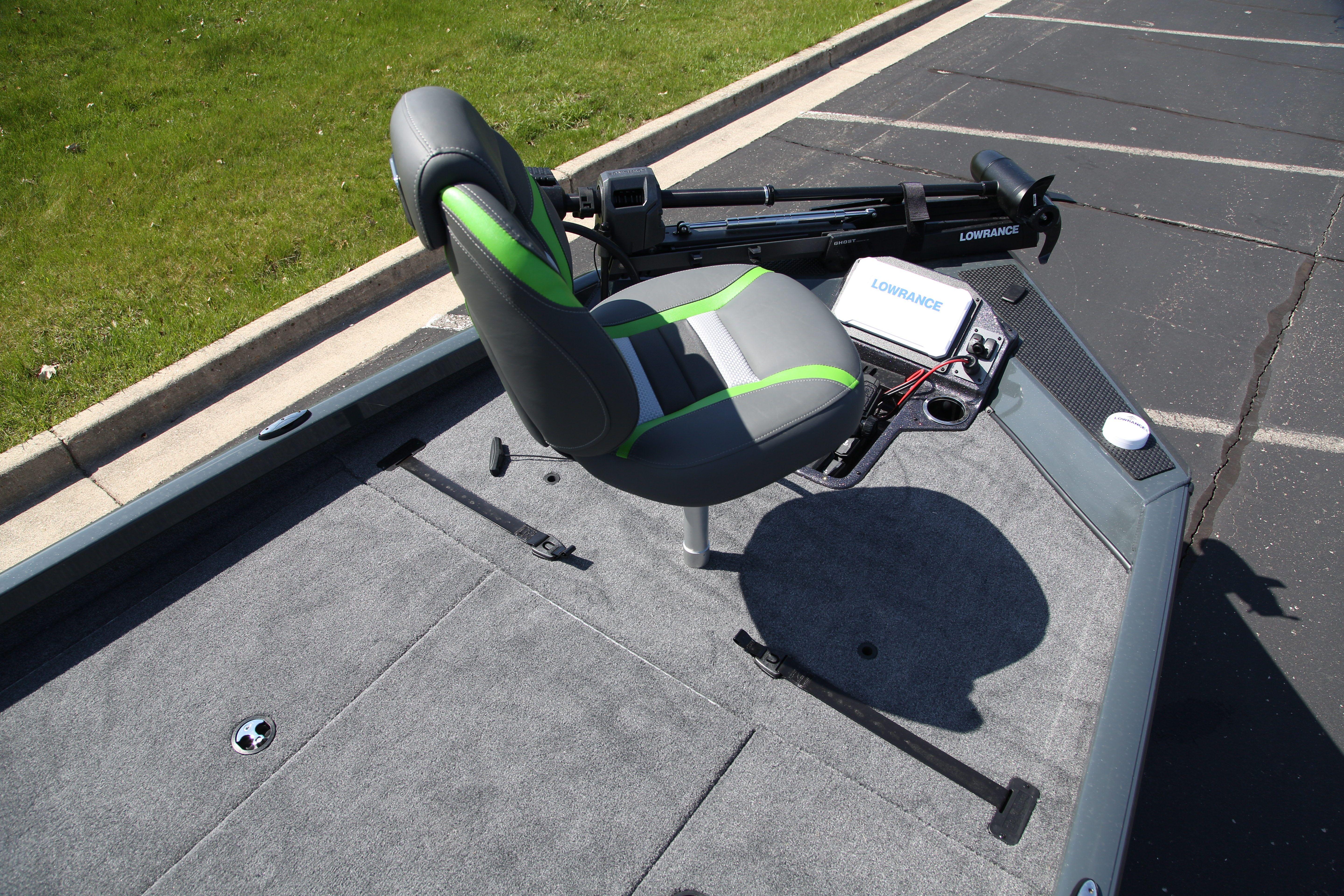 2026 Ranger RT198P boat deck with swivel seat and Lowrance electronics.