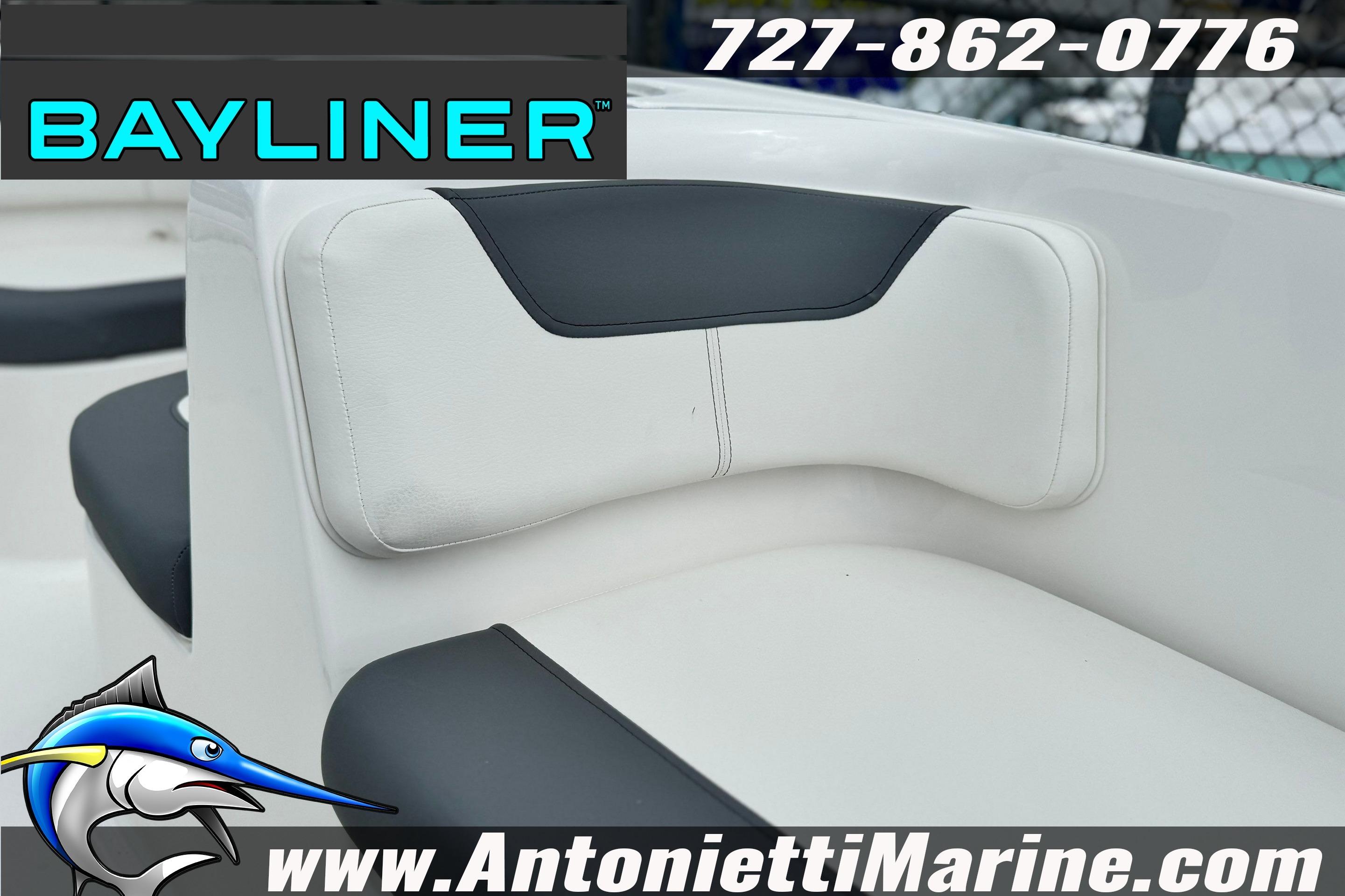 2026 Bayliner Element E16 boat seat with logo and contact details.