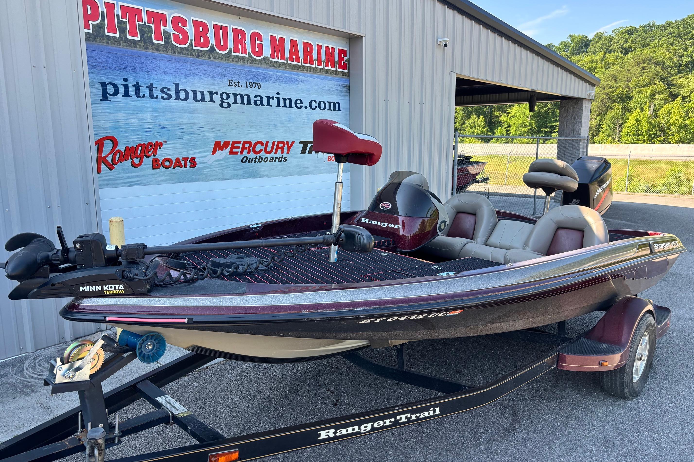 2004 Ranger 175SVS boat at Pittsburg Marine dealership, featuring Minn Kota trolling motor.