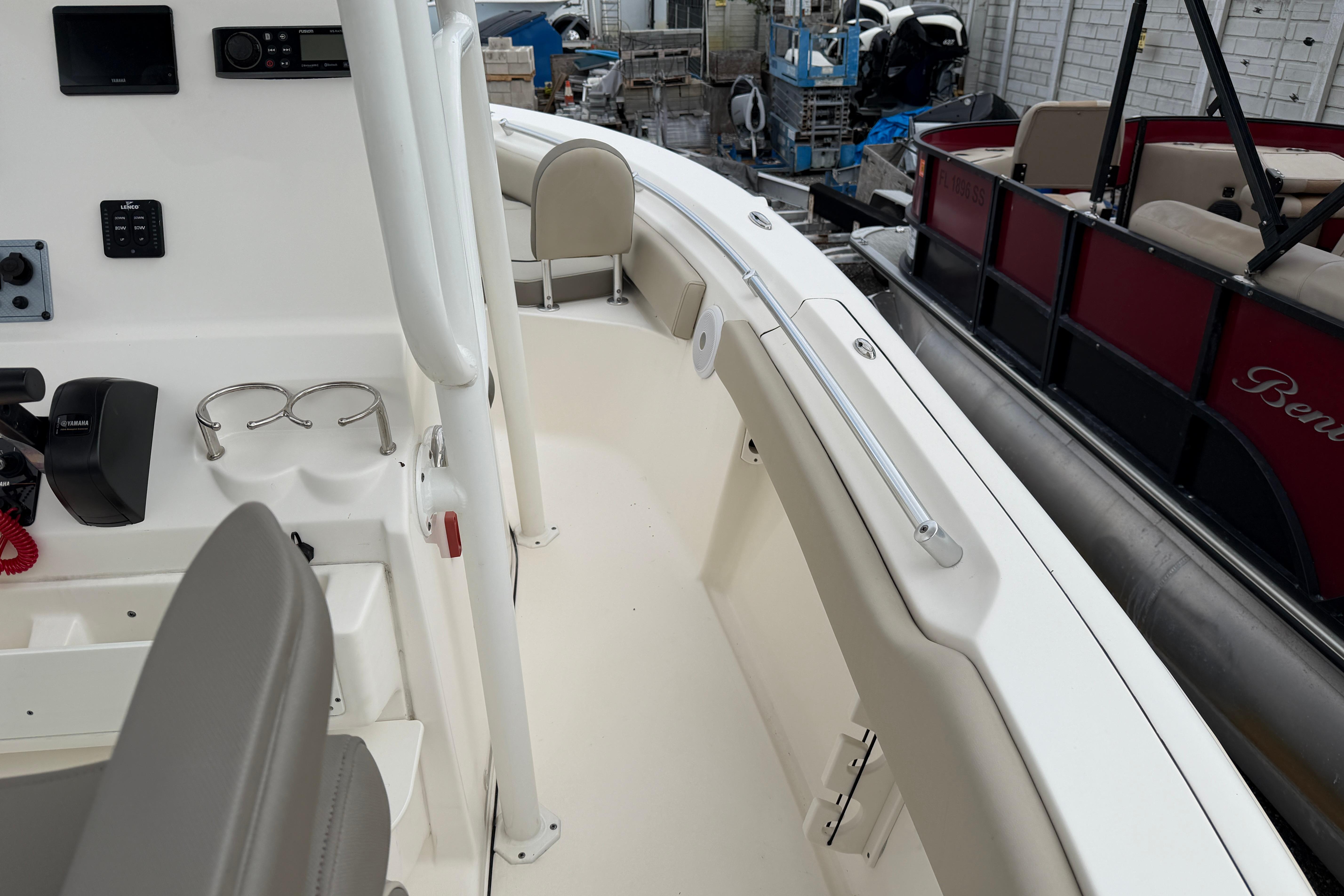 2022 Key West 219 FS boat interior with control panel and seating.