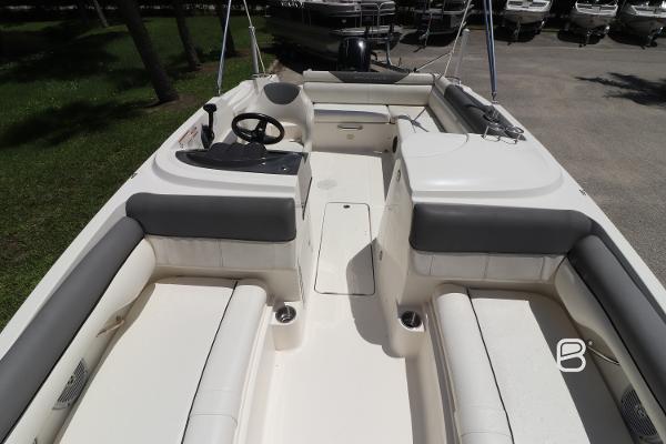 2018 Bayliner 210 DB boat interior with spacious seating and modern design.