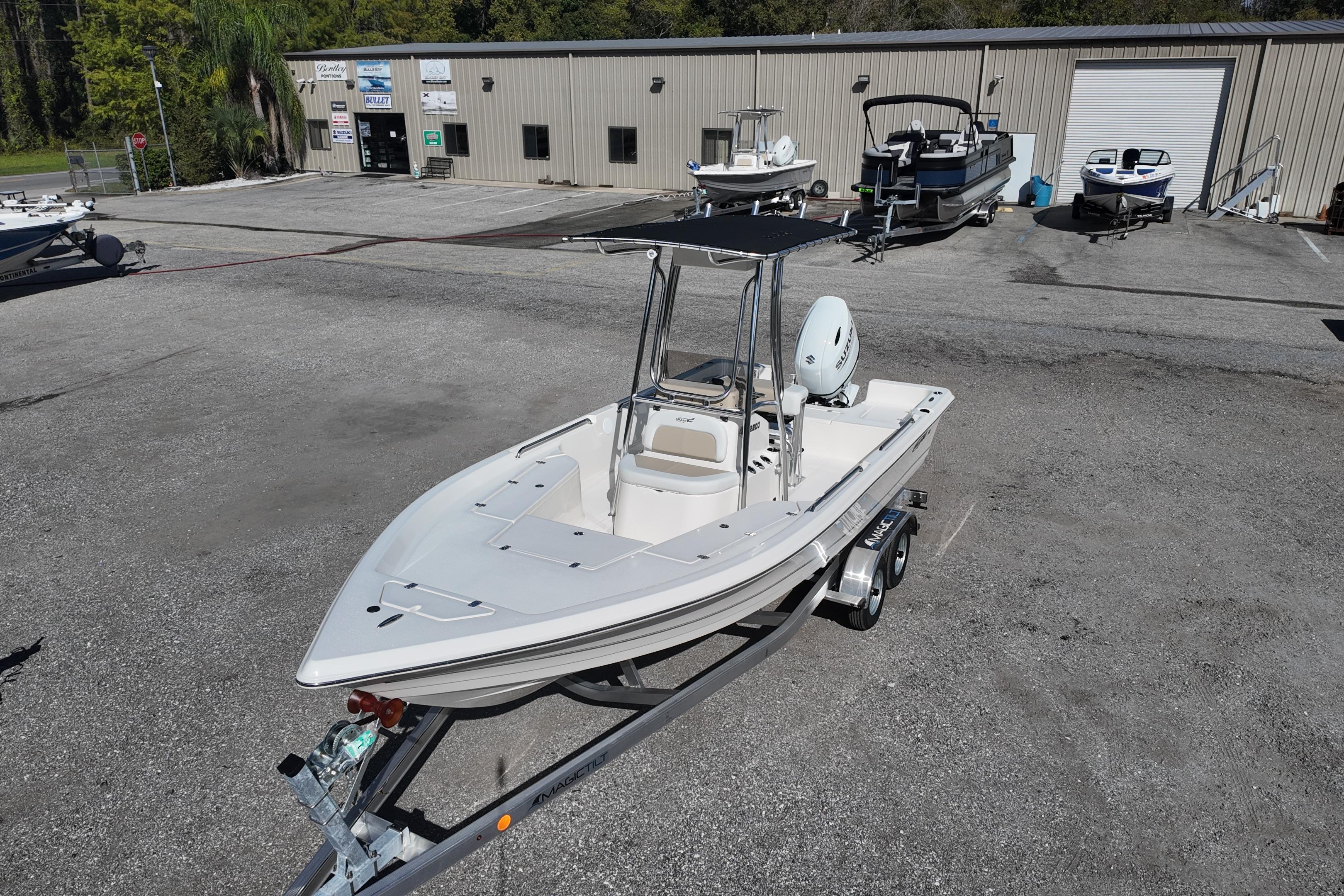 2026 Bulls Bay 2200 boat on trailer at dealership lot, ready for sale.