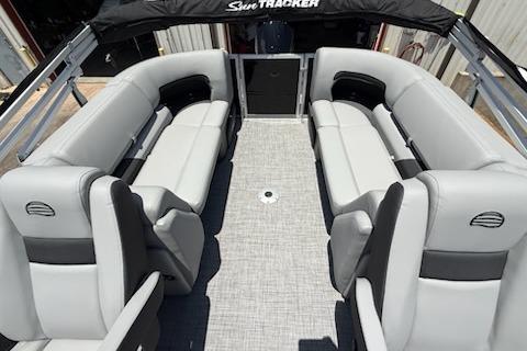 2026 Sun Tracker Party Barge 22 XP3 interior with spacious seating and modern design.