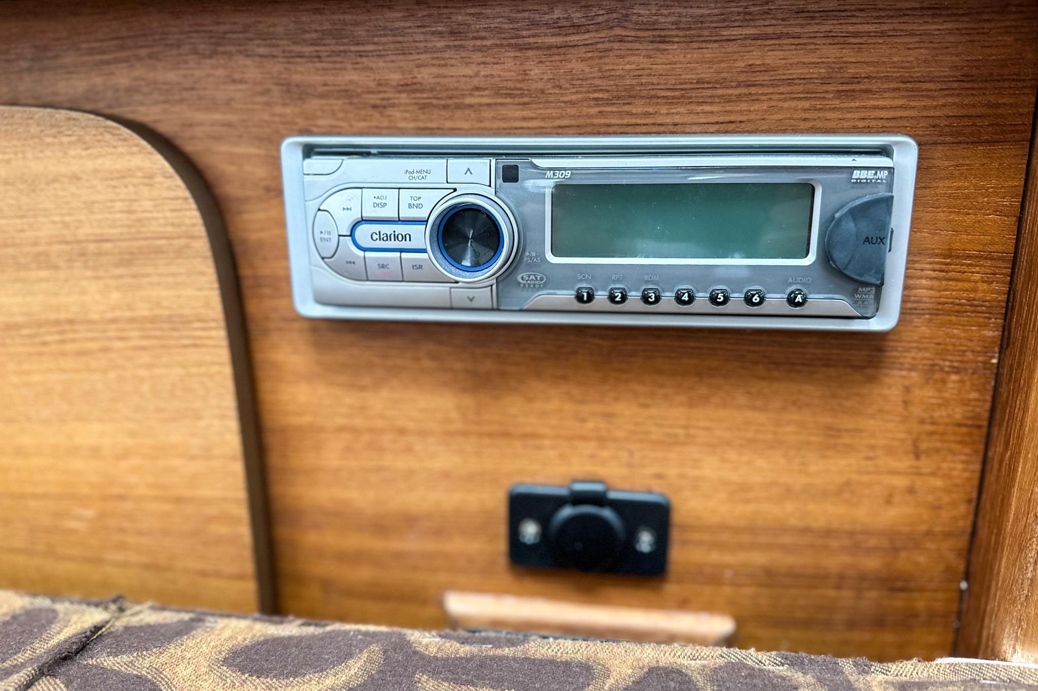 Clarion stereo system in 2010 Ranger Tugs R-25 boat interior.
