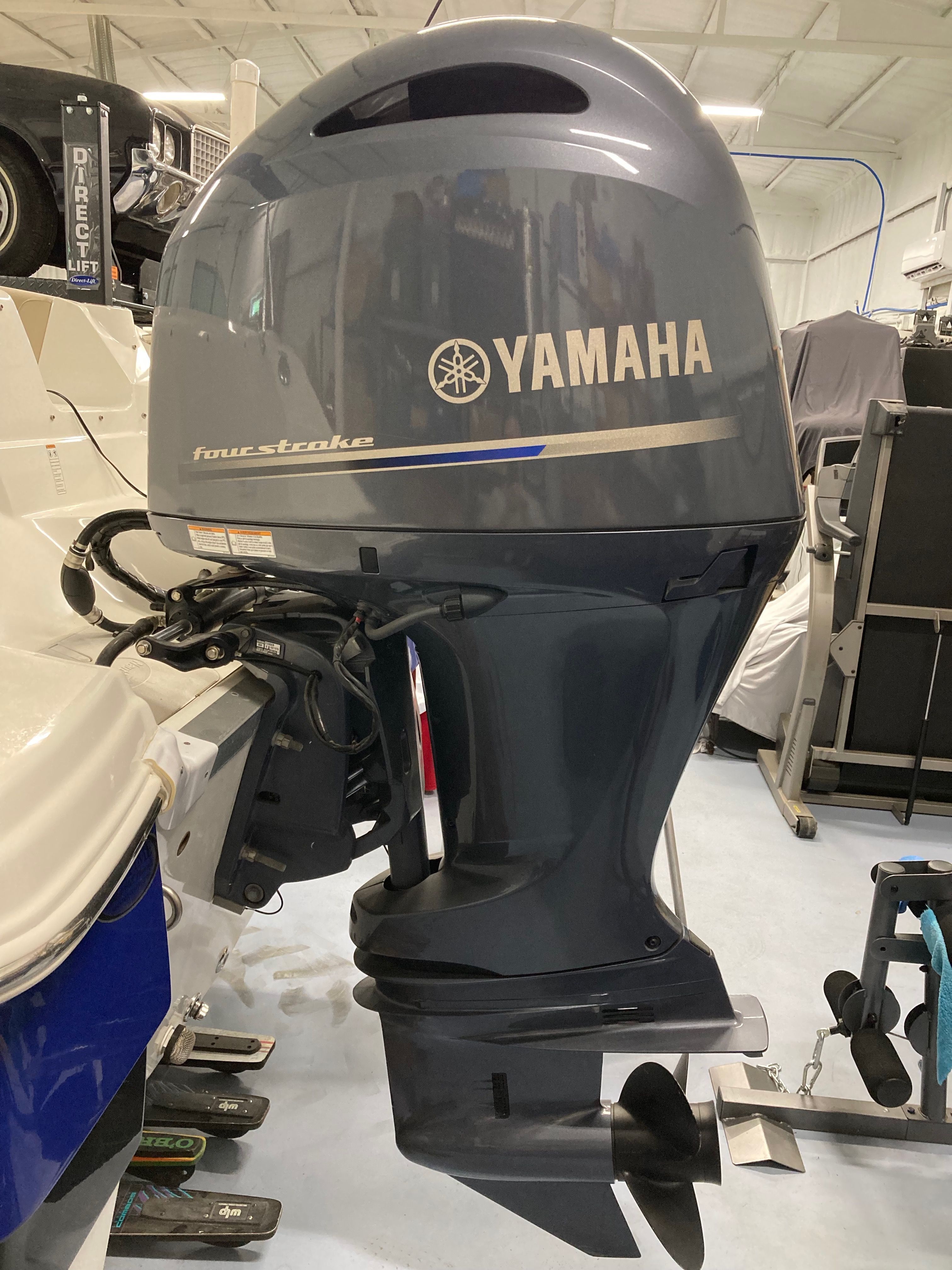 Yamaha outboard motor mounted on a boat.