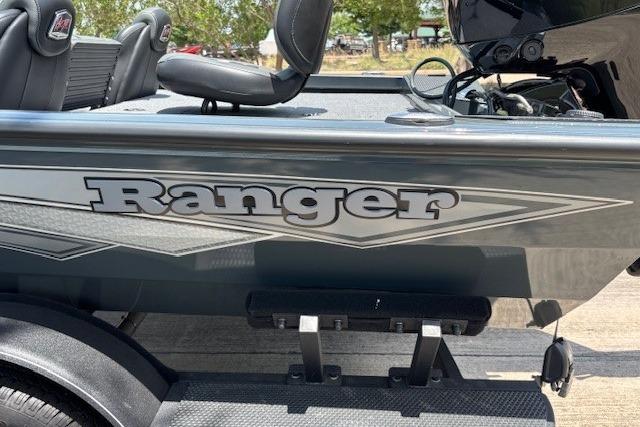 2026 Ranger RT188 boat side view with logo and seating.