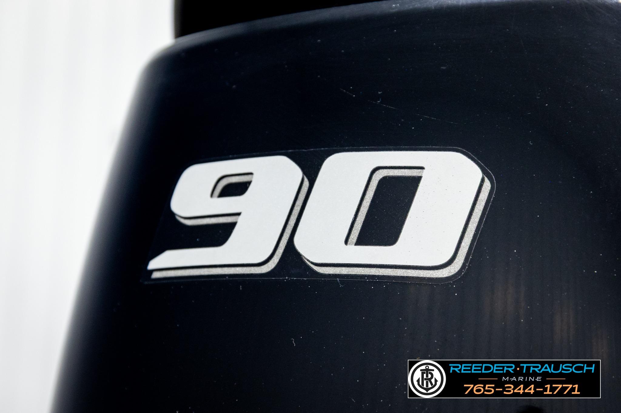 Close-up of '90' decal on 2021 Bennington 20 SV boat engine.