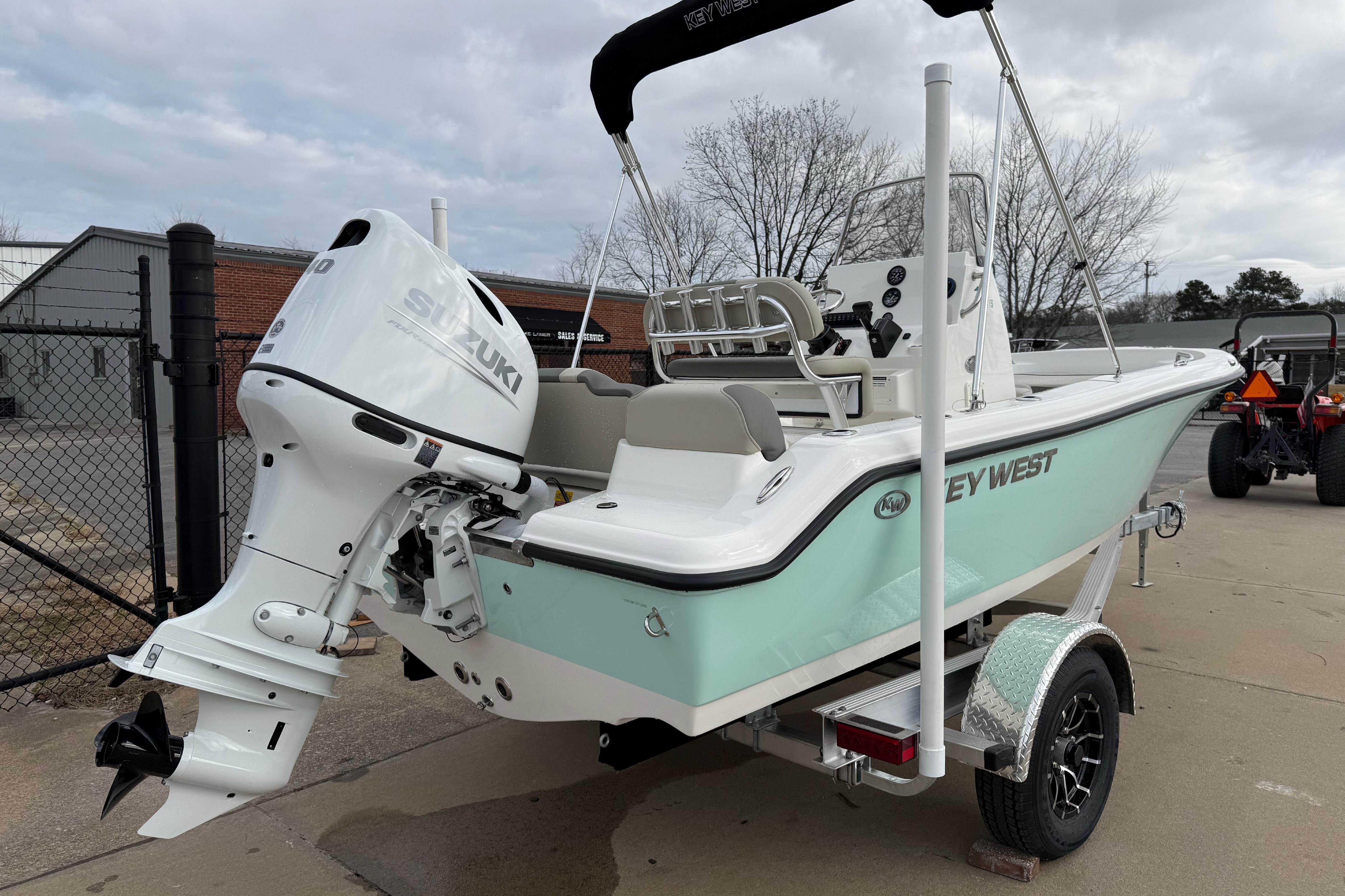 2026 Key West 189 FS boat with Suzuki outboard motor on trailer.