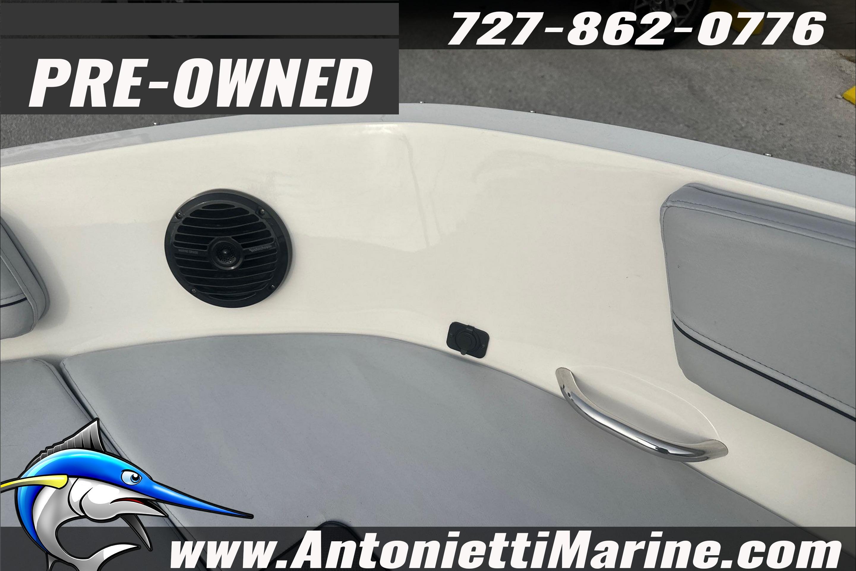Pre-owned 2022 Bayliner VR6 Bowrider OB interior with speaker and handle, Antonietti Marine.