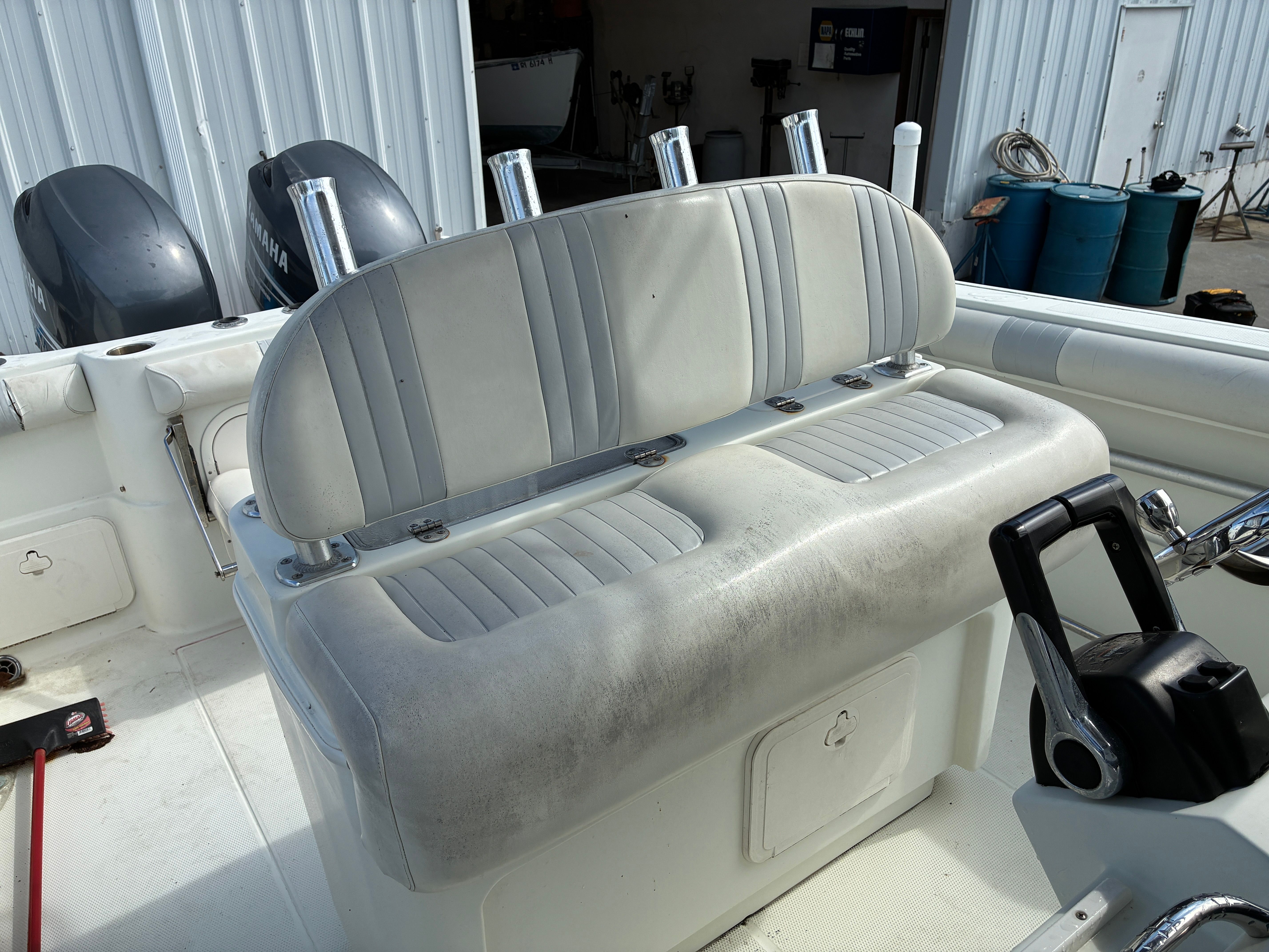 Interior of a 2007 Sailfish 2660 boat with seating and controls.