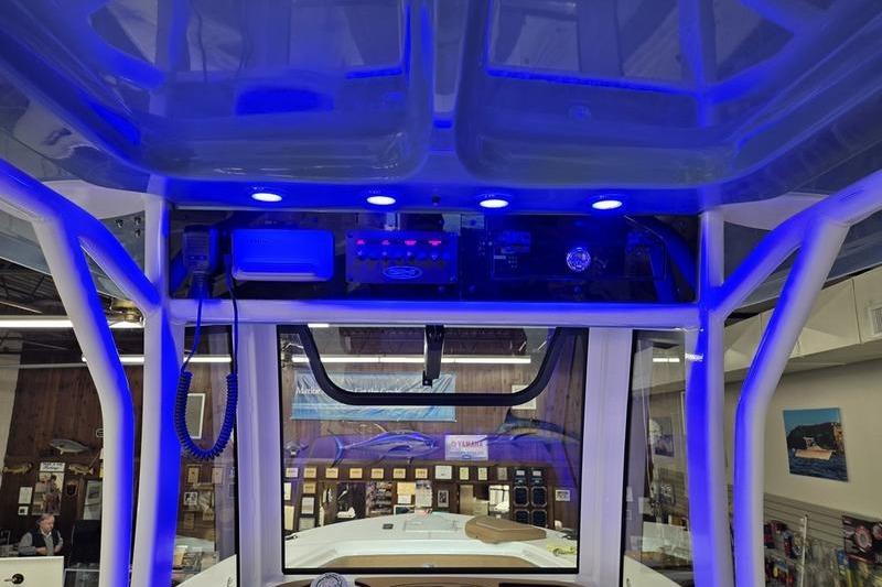 Interior view of 2026 Sea Hunt Ultra 275 Coffin Box with blue LED lighting.