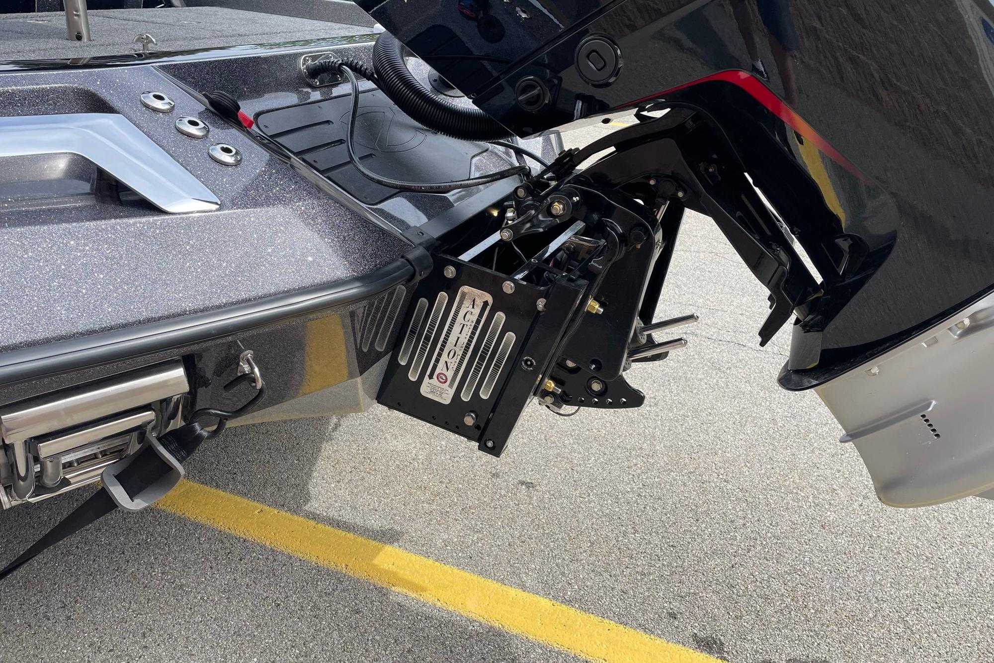 2026 Ranger Z520R boat motor mount and transom detail on pavement.
