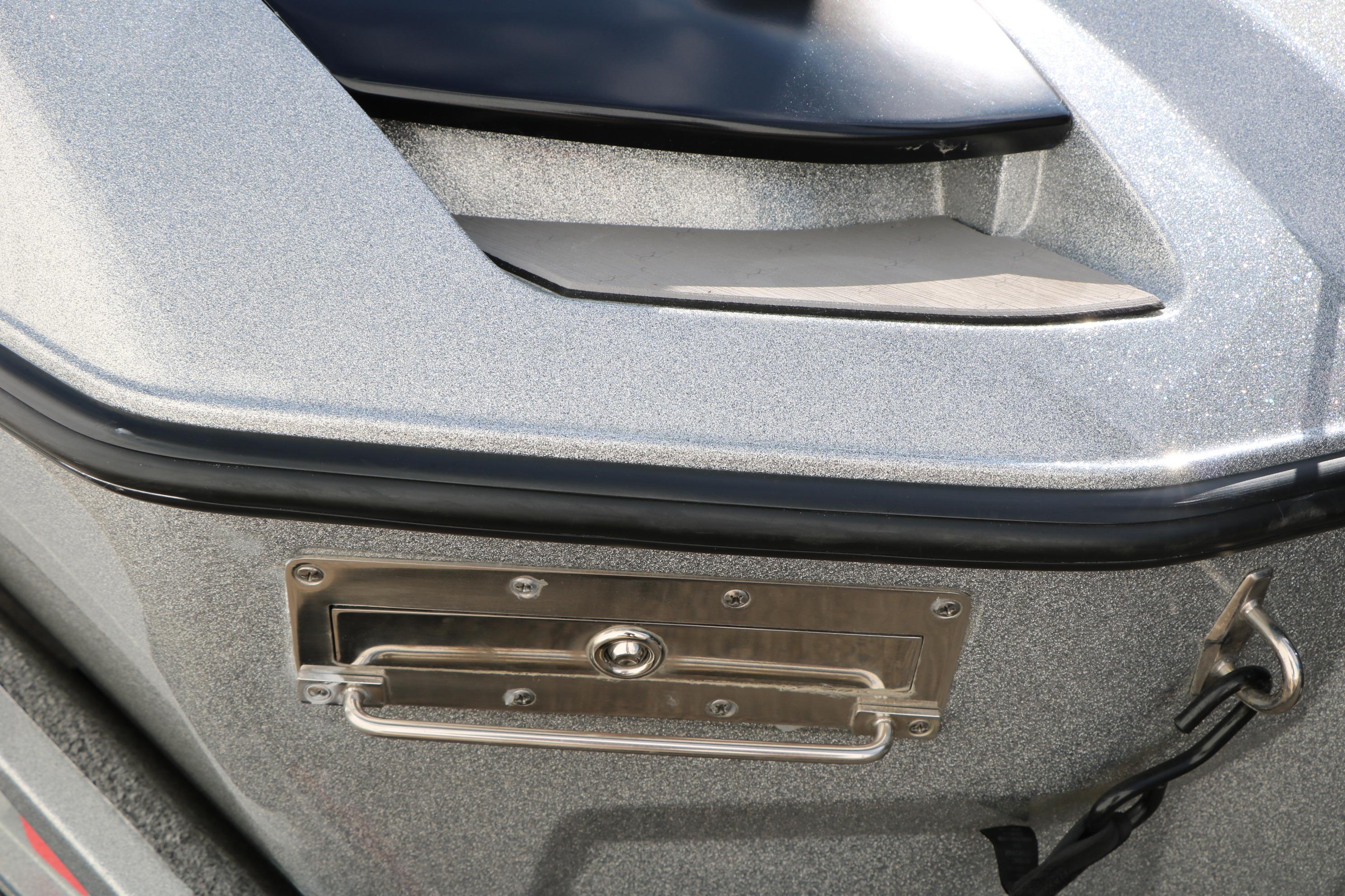 Close-up of 2022 Vexus VX21 boat's metallic finish and hardware details.