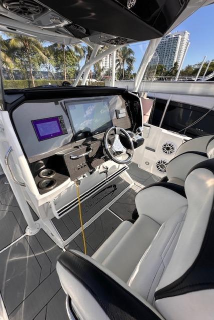 2019 Nor-Tech 340 Sport Center Console interior with modern dashboard and seating.