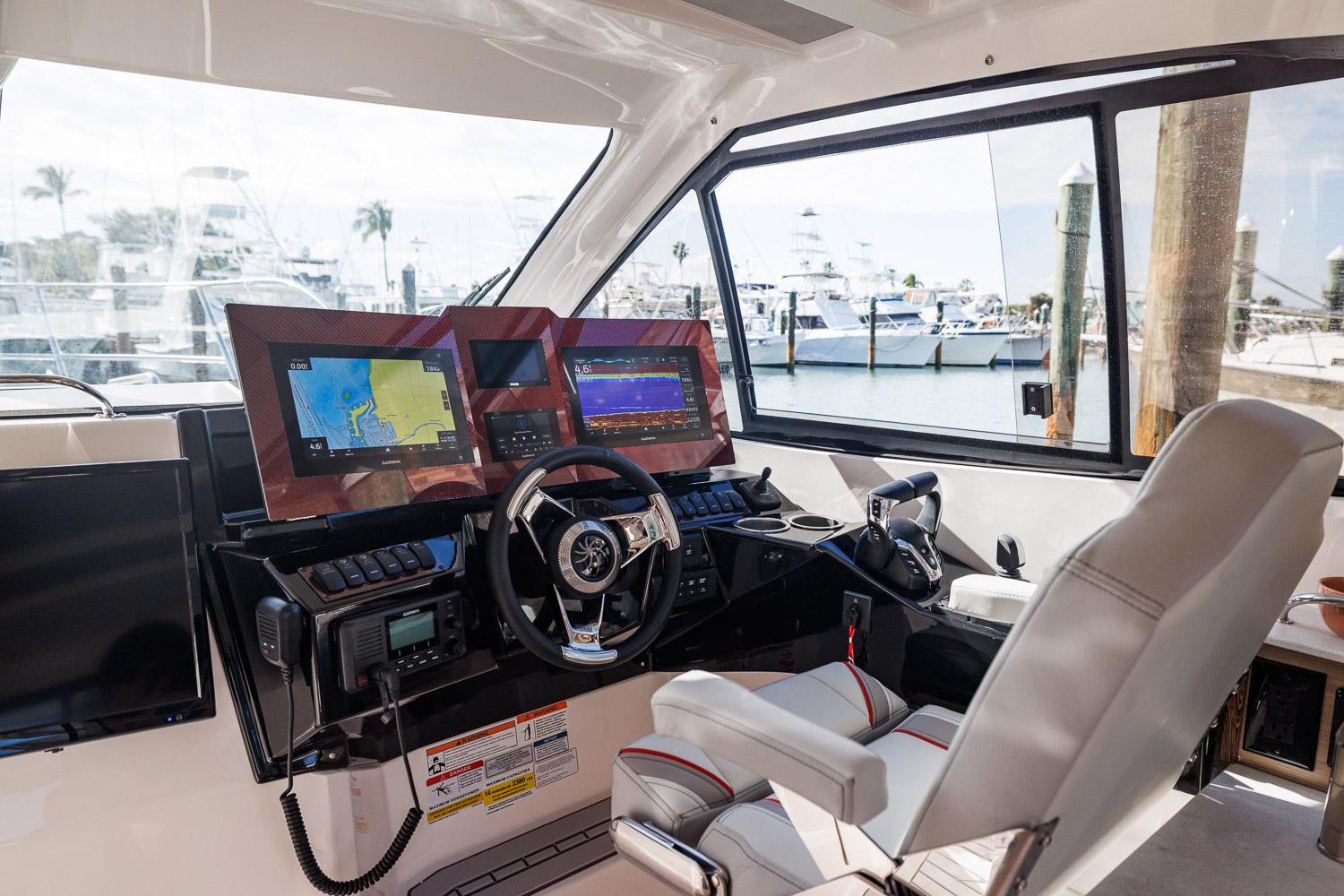 Interior of 2026 Solara S-310 SB yacht with advanced navigation system.