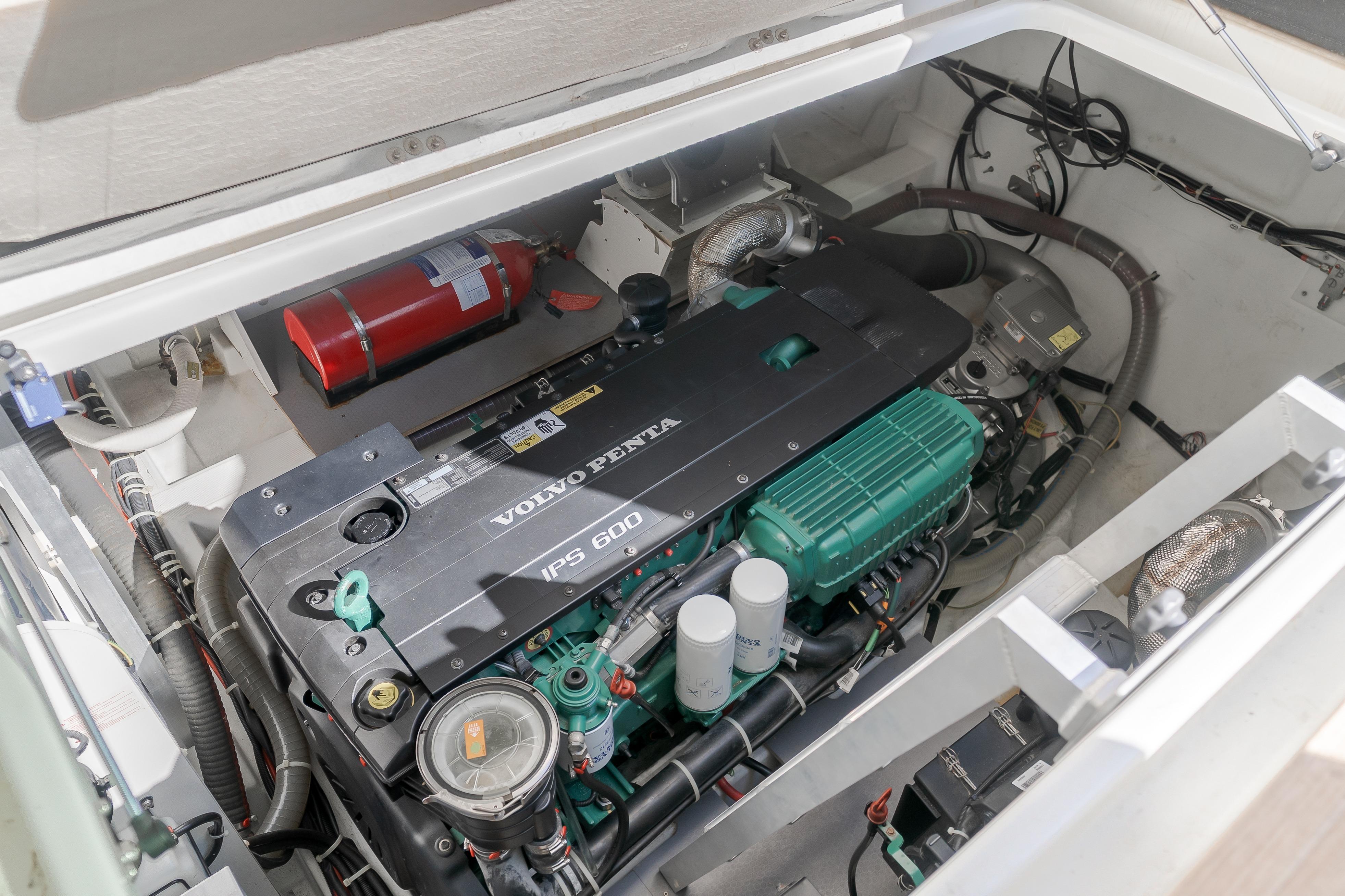 Engine compartment of 2019 Beneteau Gran Turismo 46 with Volvo Penta IPS 600 engine.